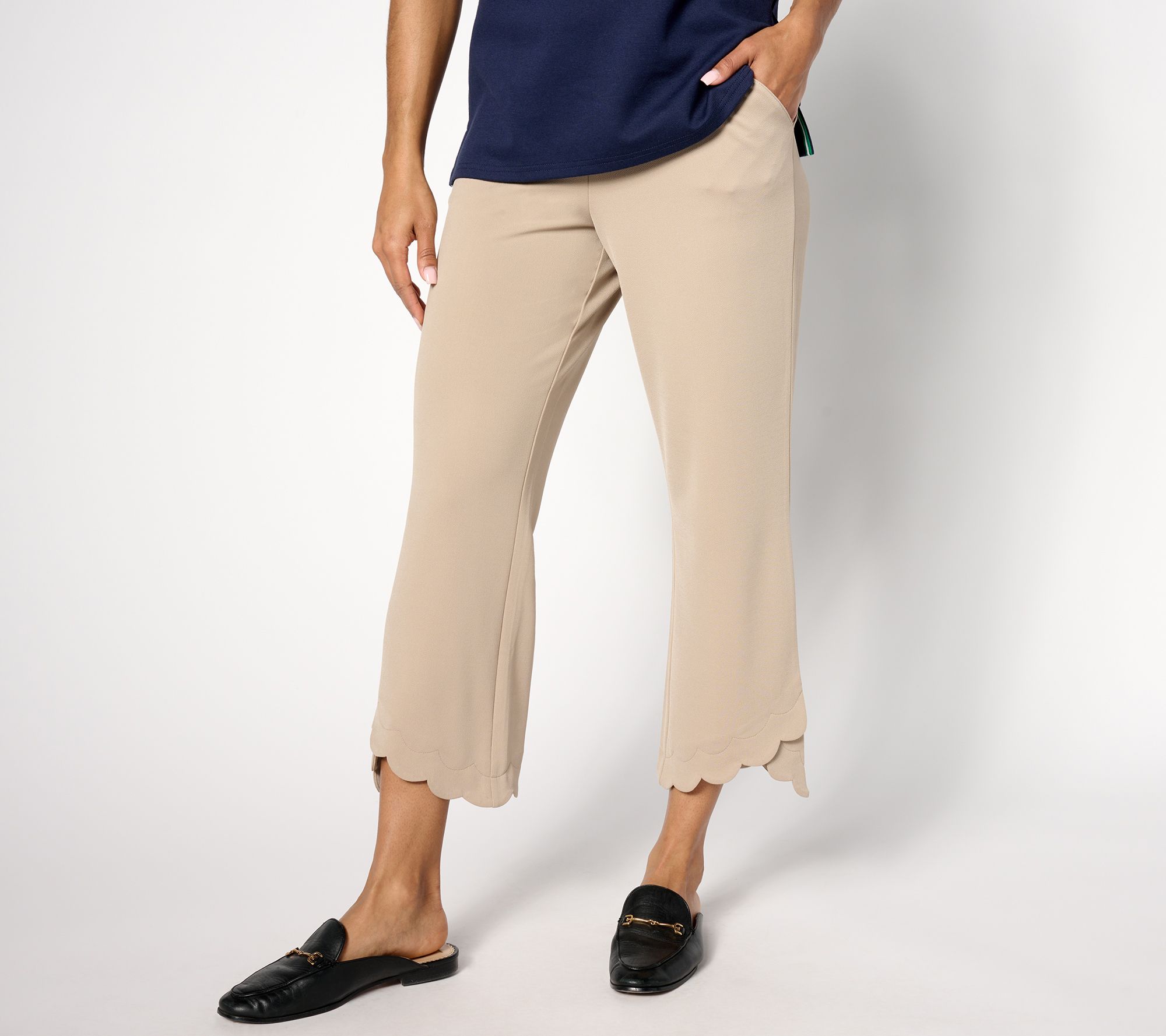 "As Is" Isaac Mizrahi Live! Petite Pebble Knit Scallop Edge Crop Pants
