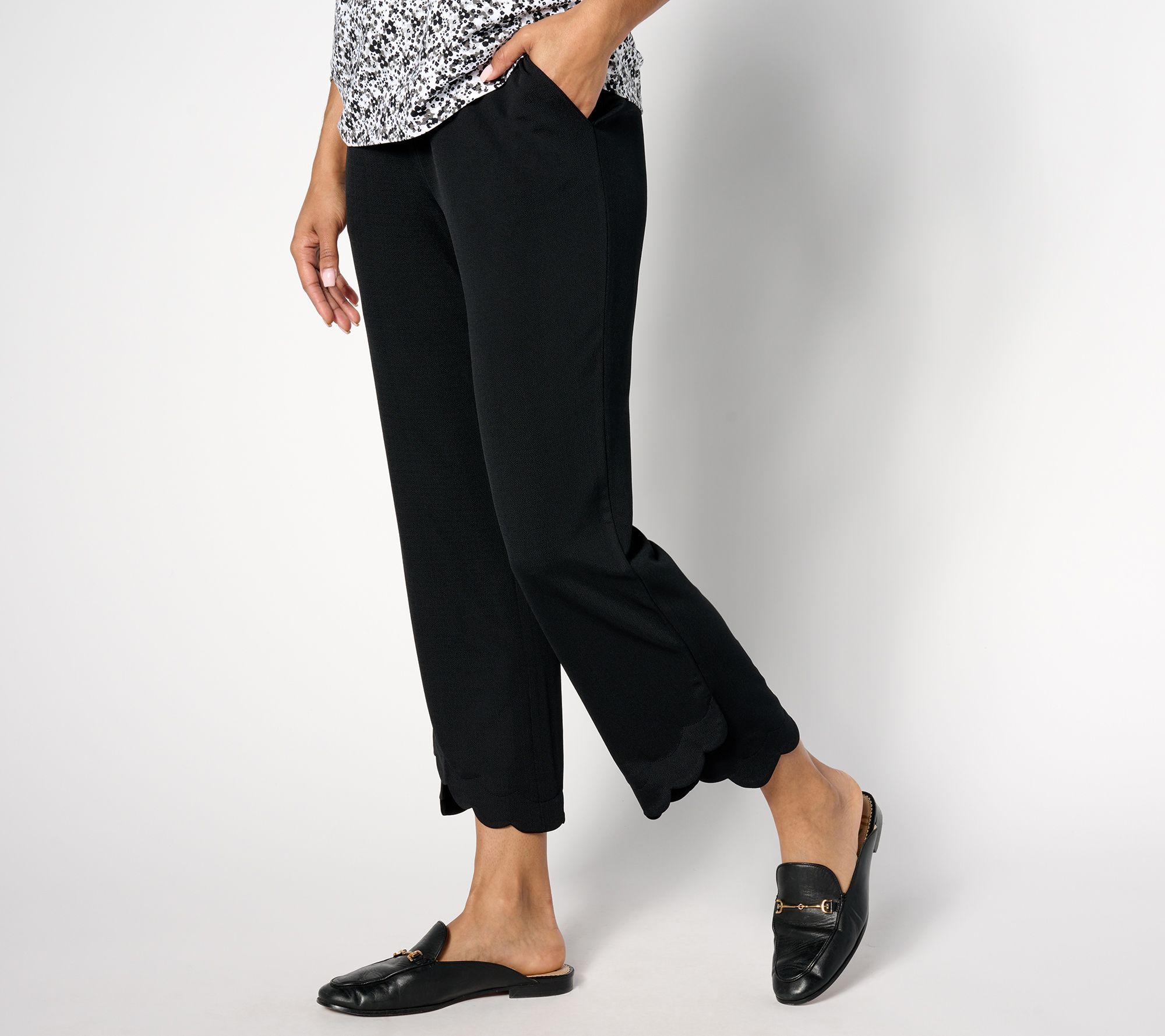 "As Is" Isaac Mizrahi Live! Petite Pebble Knit Scallop Edge Crop Pants