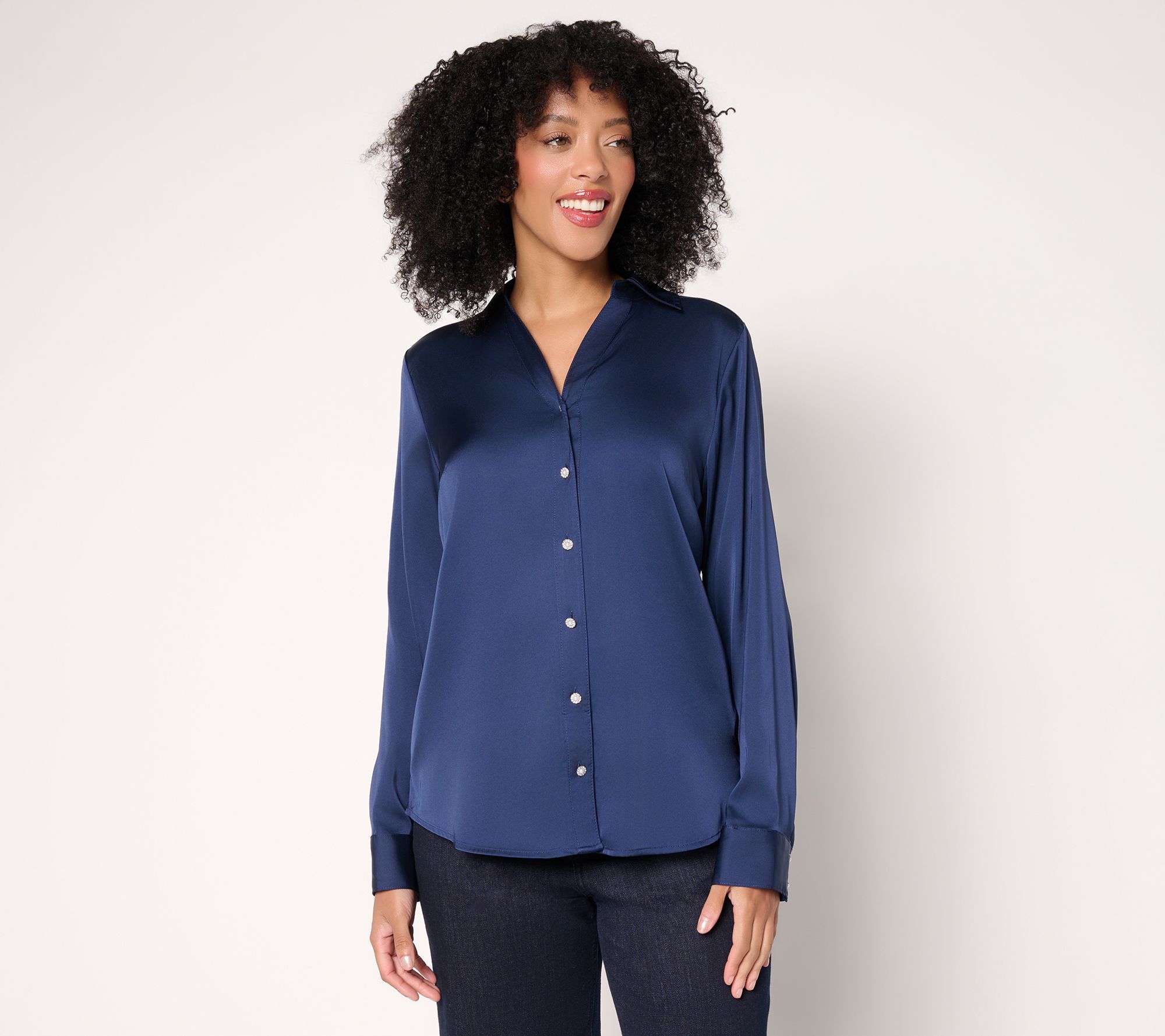 Denim & Co. Satin Long-Sleeve Button-Front Top