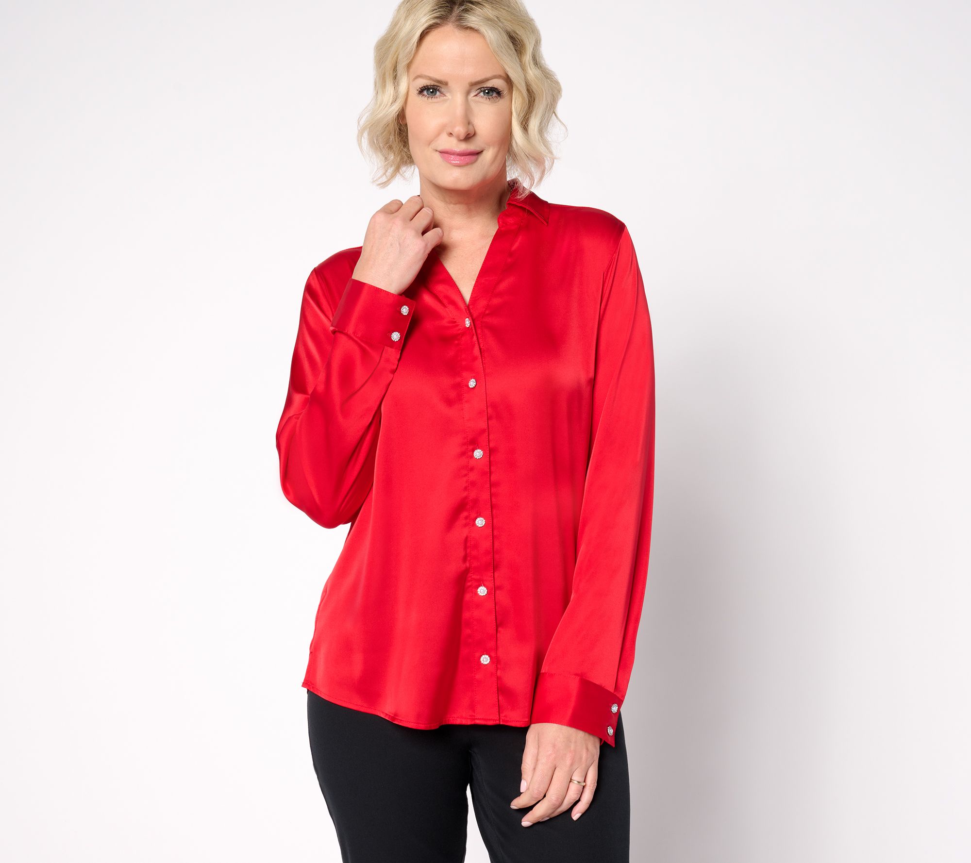 Denim & Co. Satin Long-Sleeve Button-Front Top
