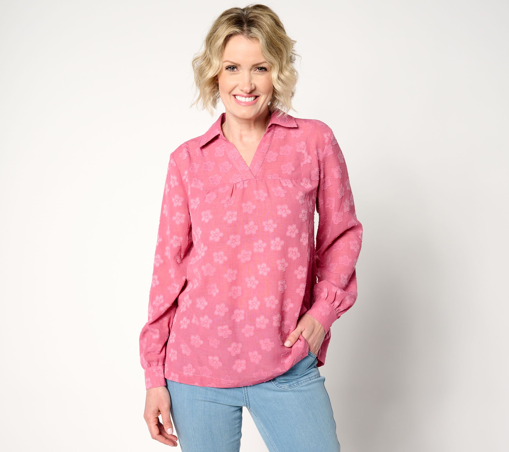 "As Is" Joan Rivers Novelty Floral Long Sleeve Pullover Shirt
