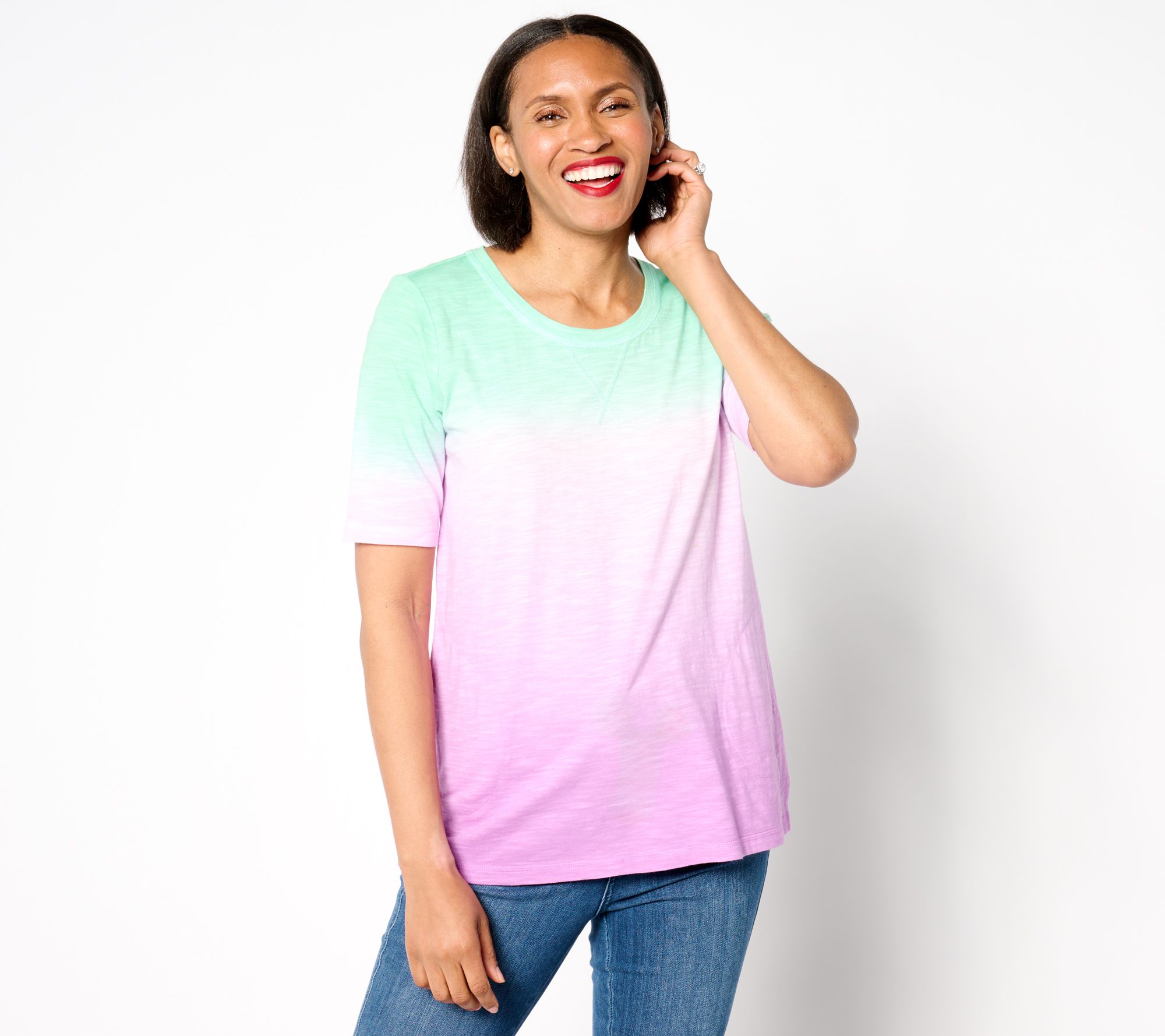 "As Is" LOGO by Lori Goldstein Cotton Slub Elbow Sleeve Ombre Tee