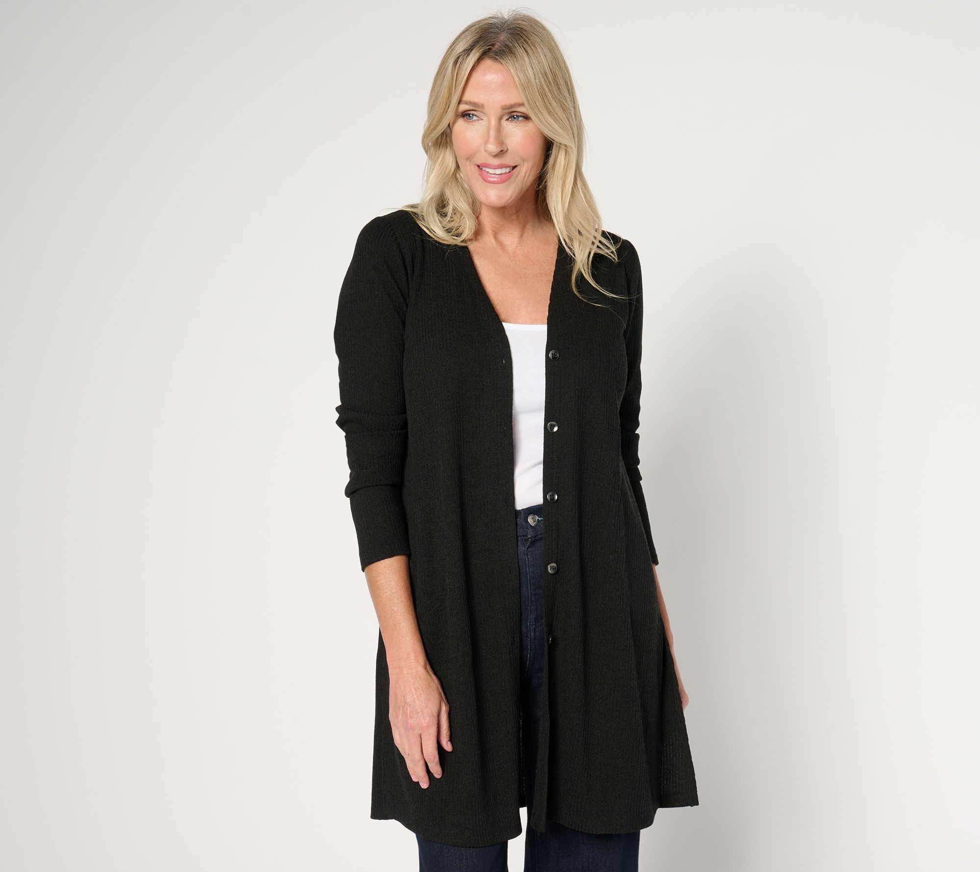 Susan Graver Regular Lifestyle Melange Rib Cardigan