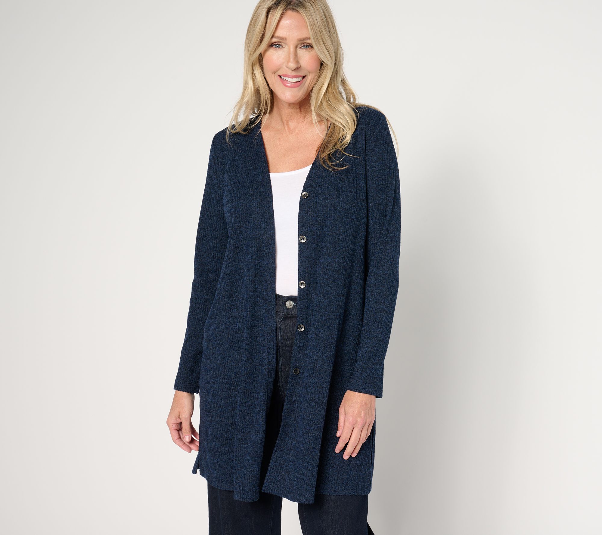 Susan Graver Regular Lifestyle Melange Rib Cardigan