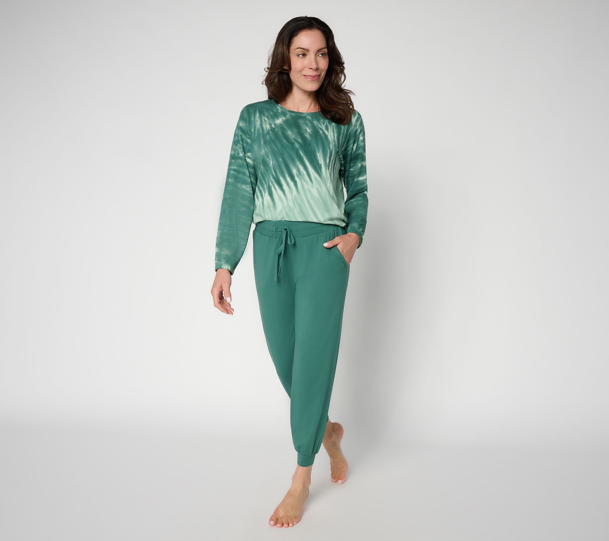 AnyBody Petite Cozy Knit Tie-Dye Top and Jogger Set