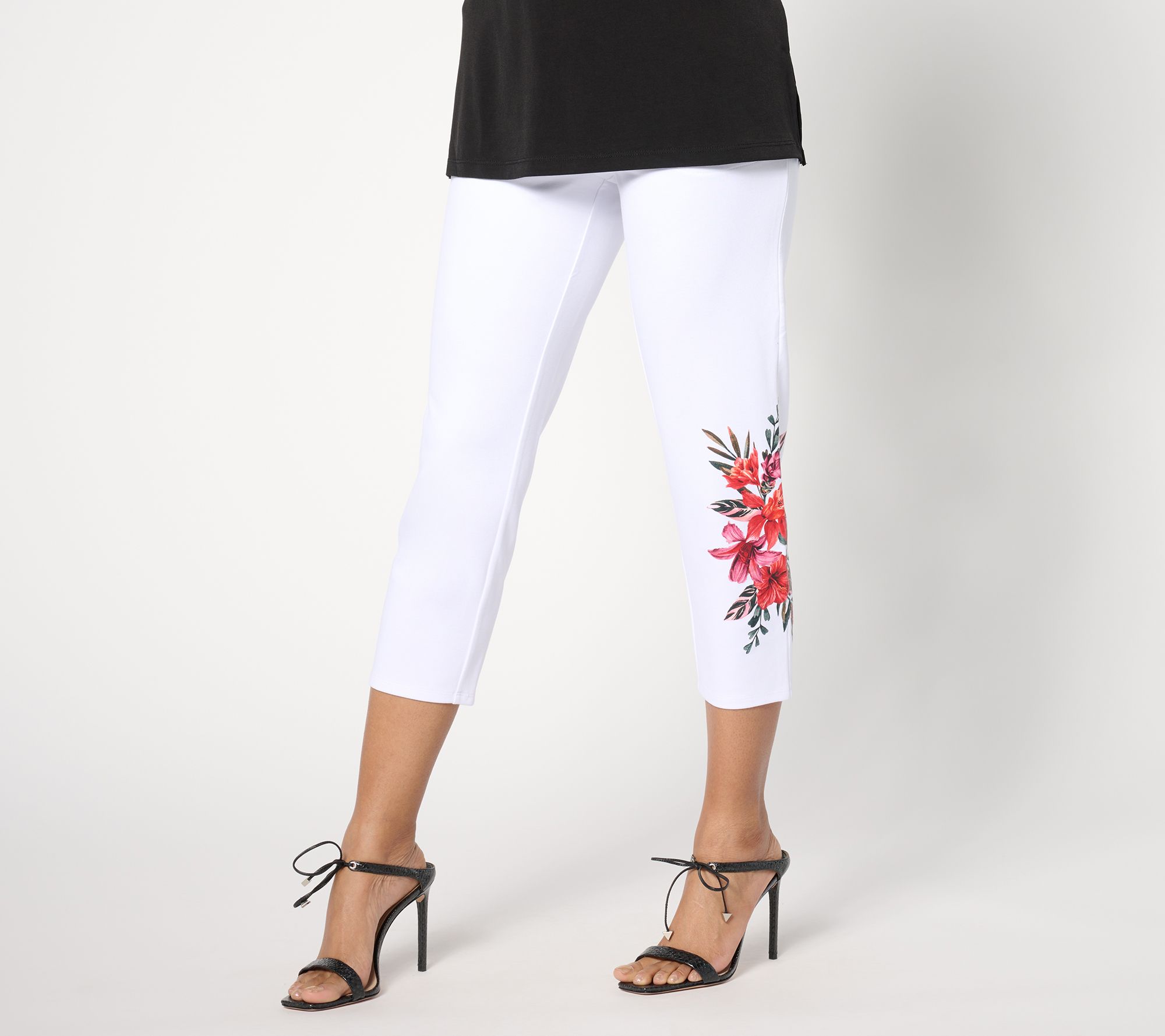 "As Is" Denim & Co. Petite Placement Print Pull On Slim Crop Pants