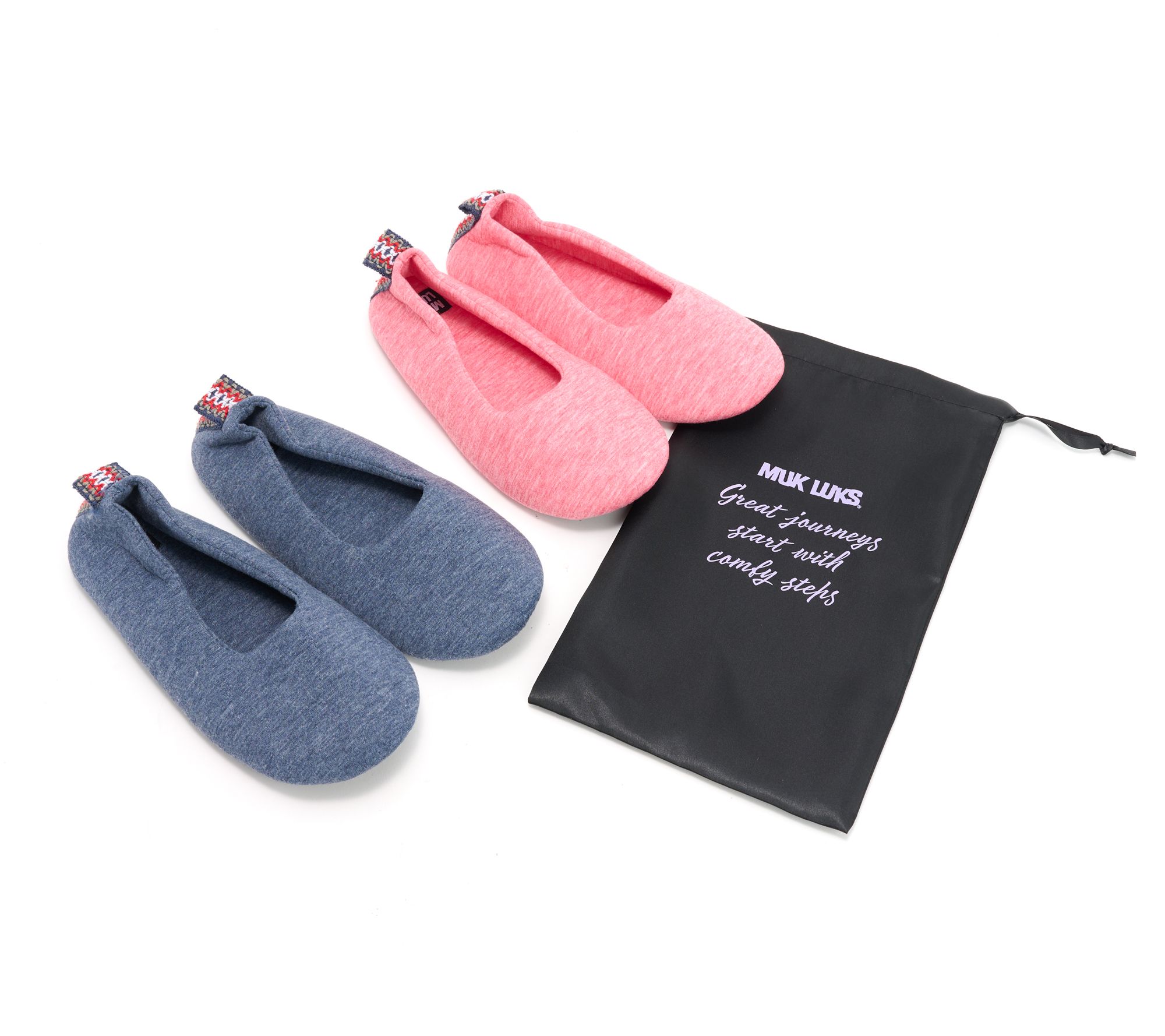 MUK LUKS Set of 2 Travel Ballerina Soft Soles with Travel Bag