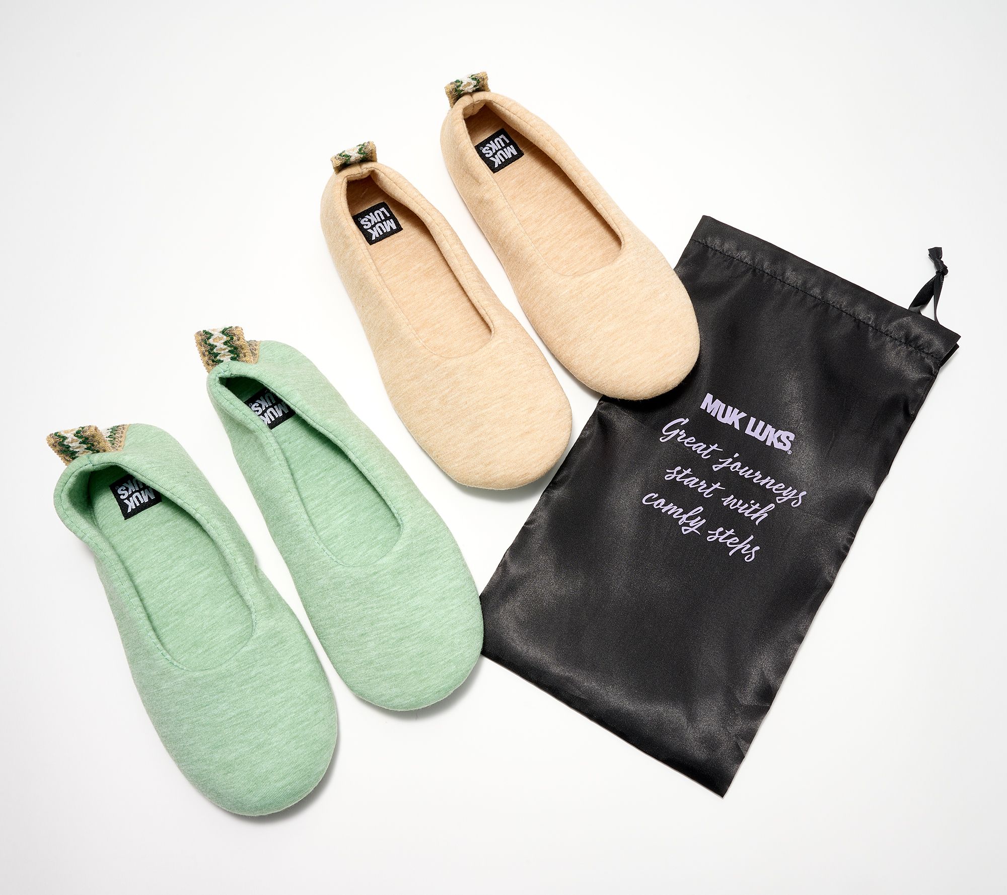 MUK LUKS Set of 2 Travel Ballerina Soft Soles with Travel Bag