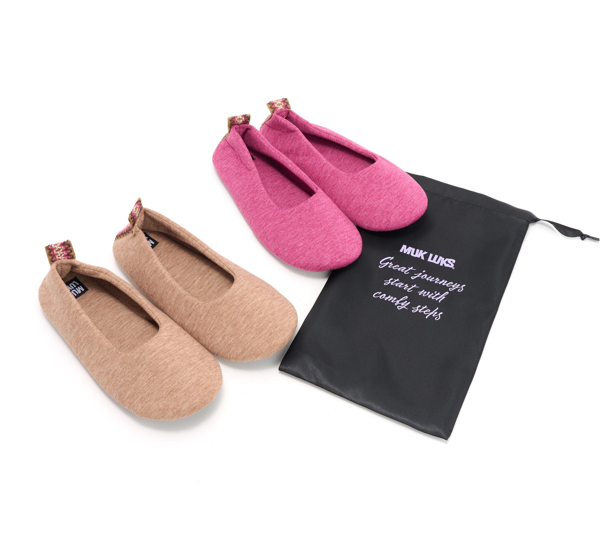 MUK LUKS Set of 2 Travel Ballerina Soft Soles with Travel Bag