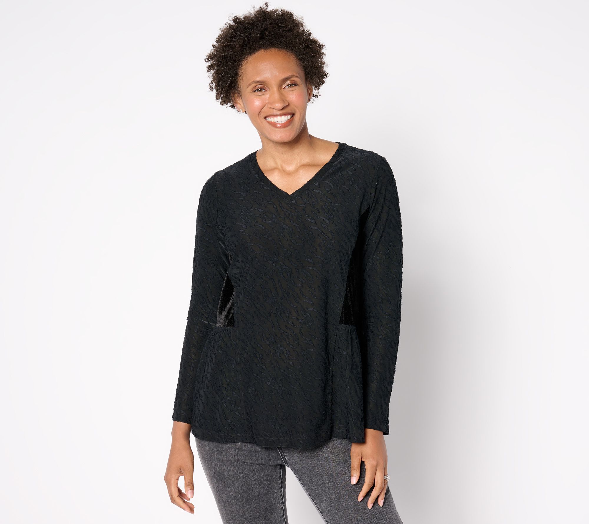 "As Is" LOGO by Lori Goldstein Clipped Jacquard and Velvet Top