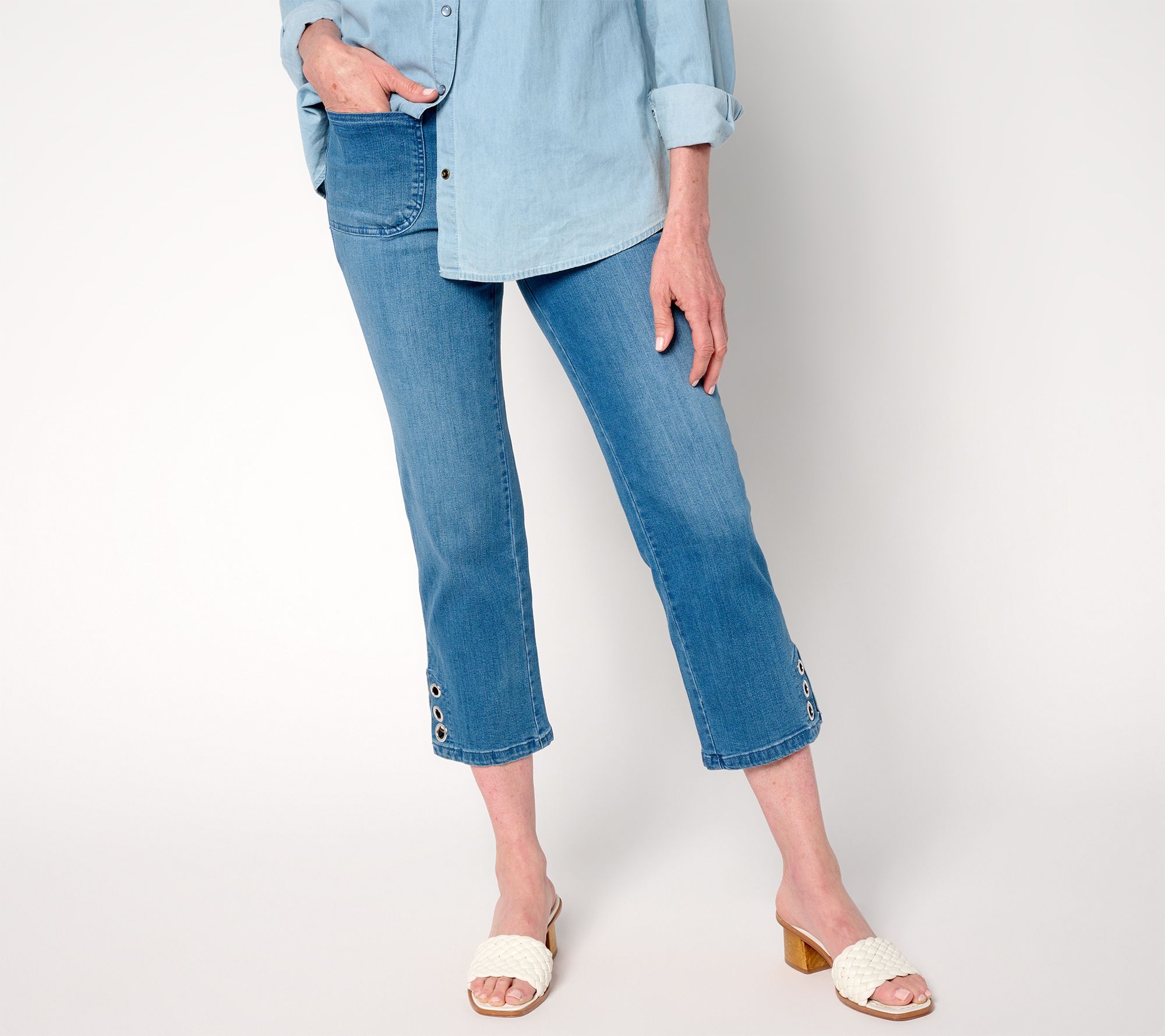 Belle by Kim Gravel Petite TripleLuxe Denim Grommet Cropped Jean