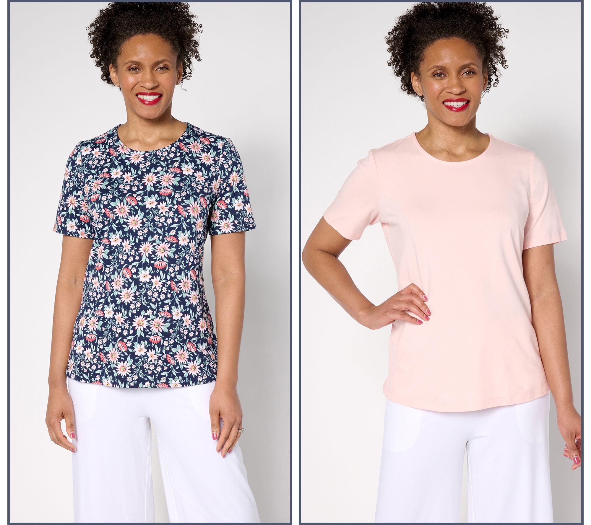 Denim & Co. Beach Jersey 2-Pack Printed and Solid Tops