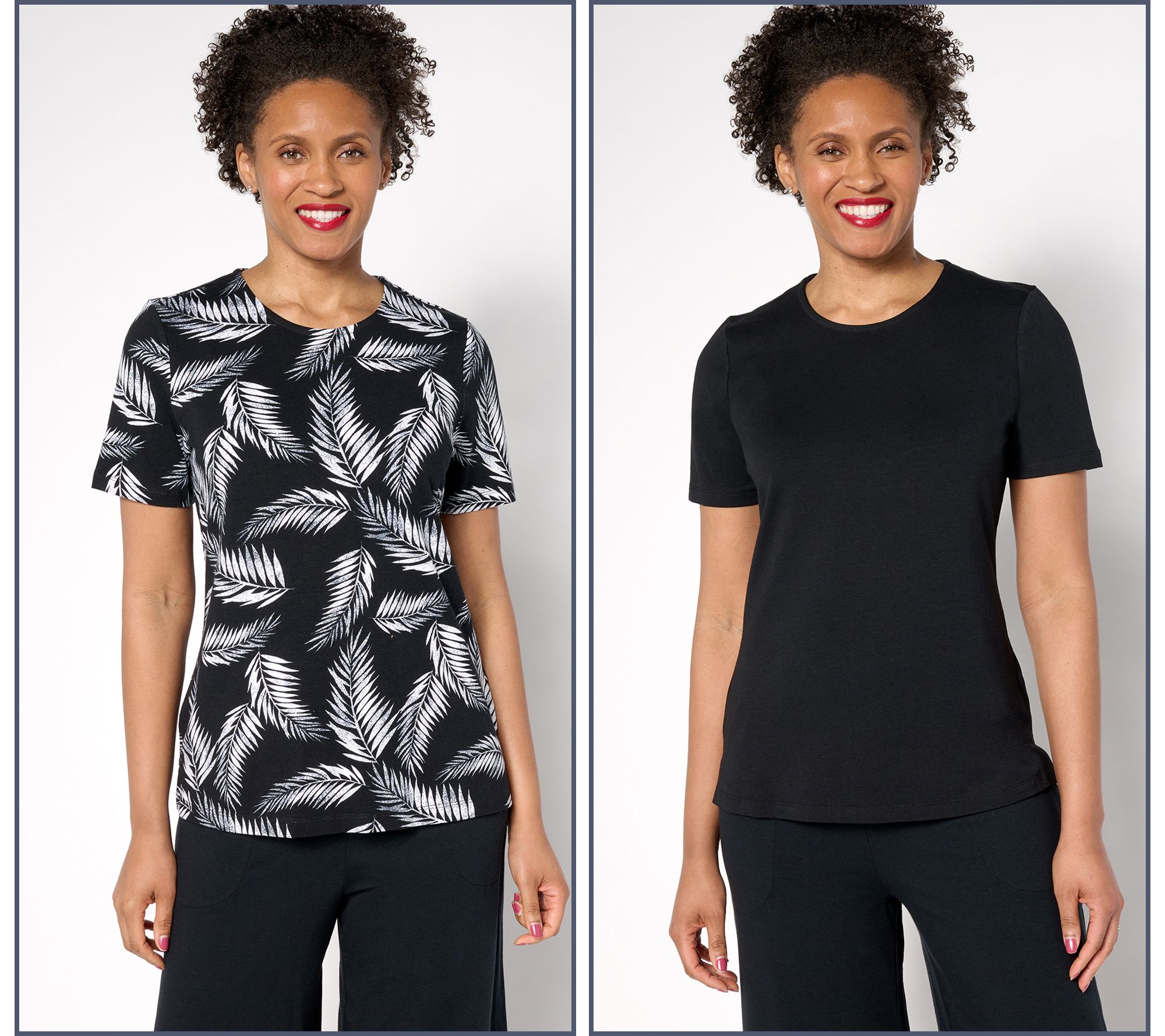 Denim & Co. Beach Jersey 2-Pack Printed and Solid Tops
