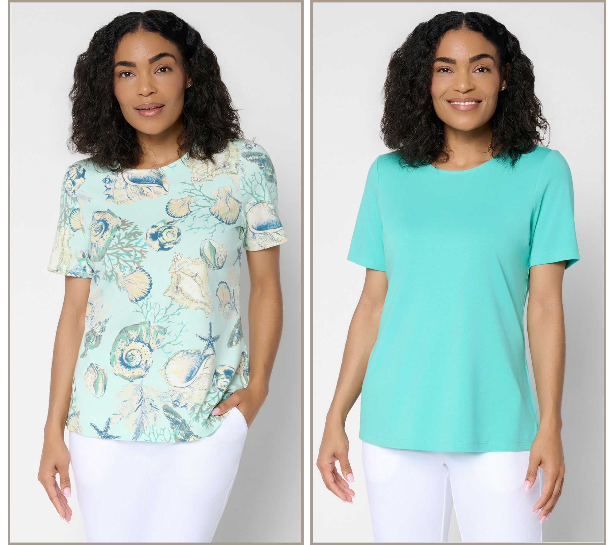 Denim & Co. Beach Jersey 2-Pack Printed and Solid Tops