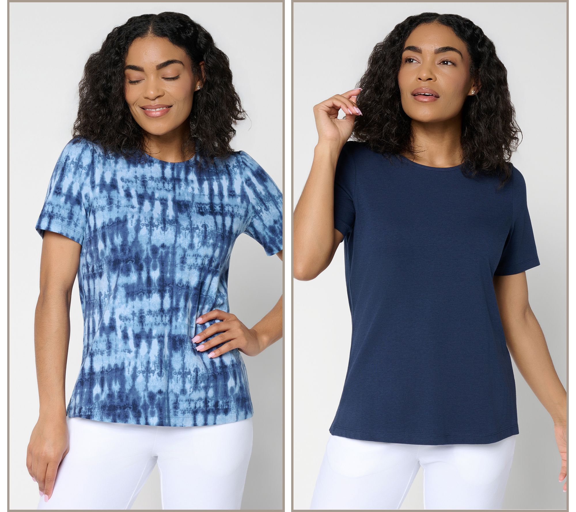 Denim & Co. Beach Jersey 2-Pack Printed and Solid Tops