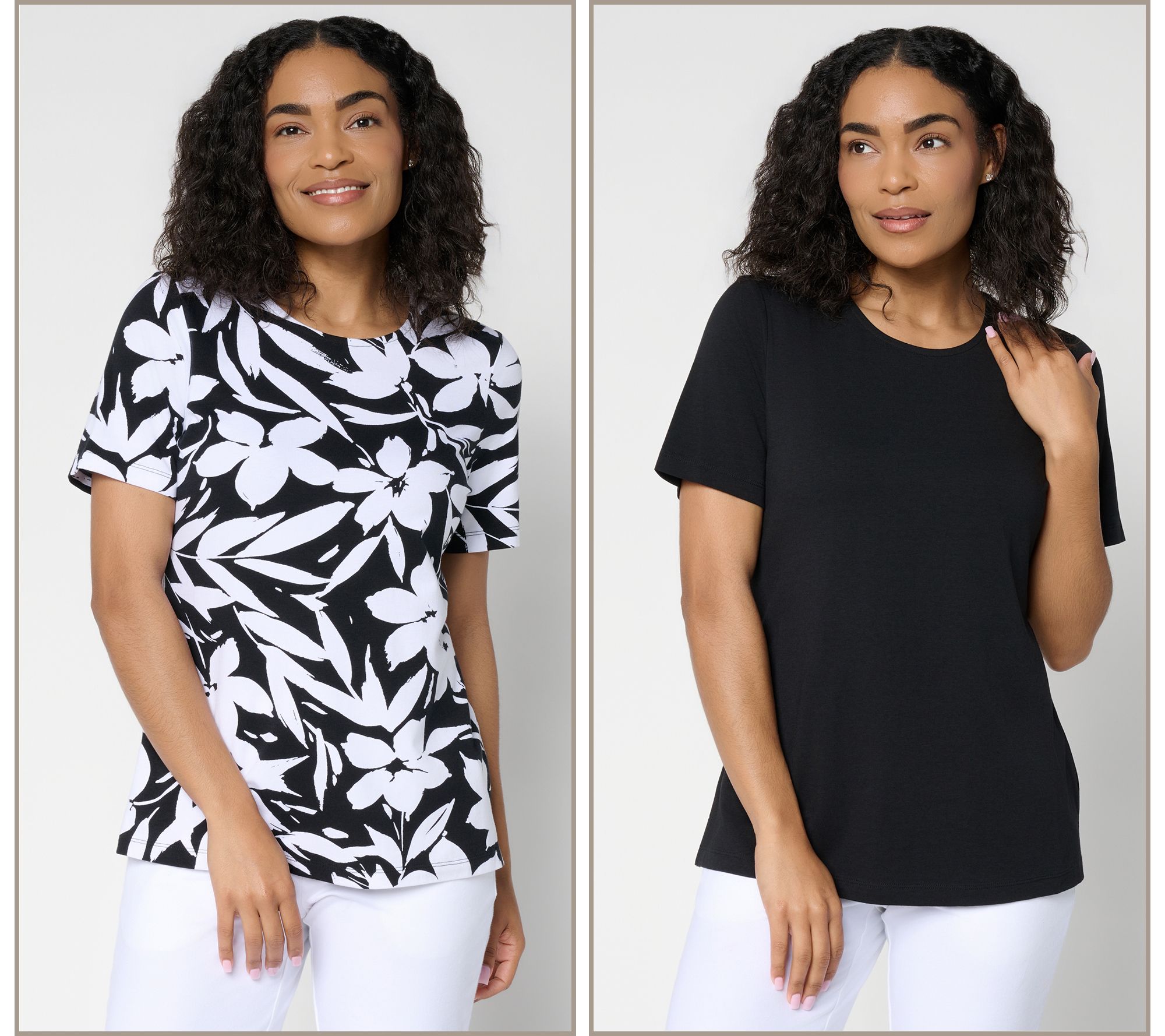 Denim & Co. Beach Jersey 2-Pack Printed and Solid Tops