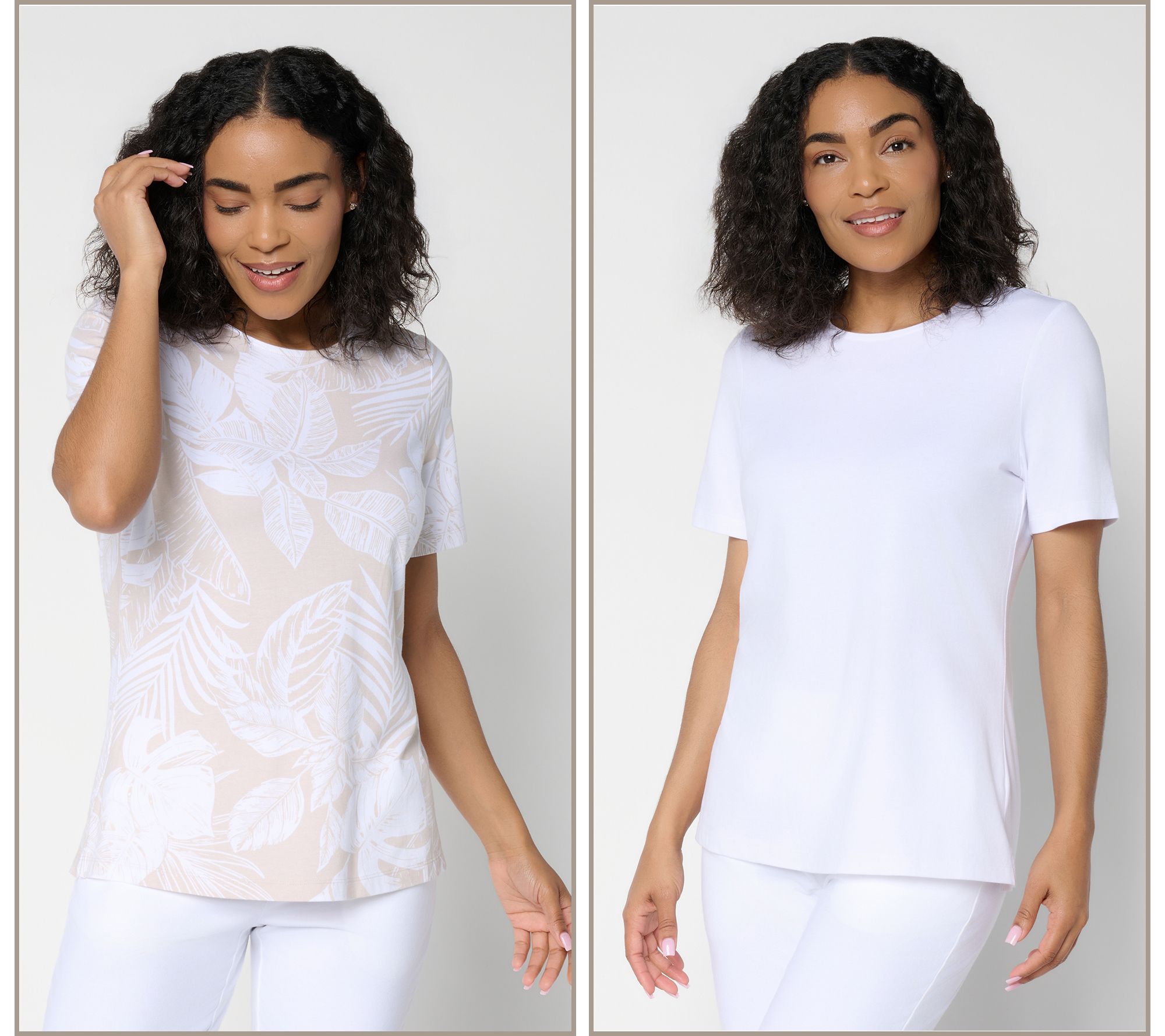 Denim & Co. Beach Jersey 2-Pack Printed and Solid Tops