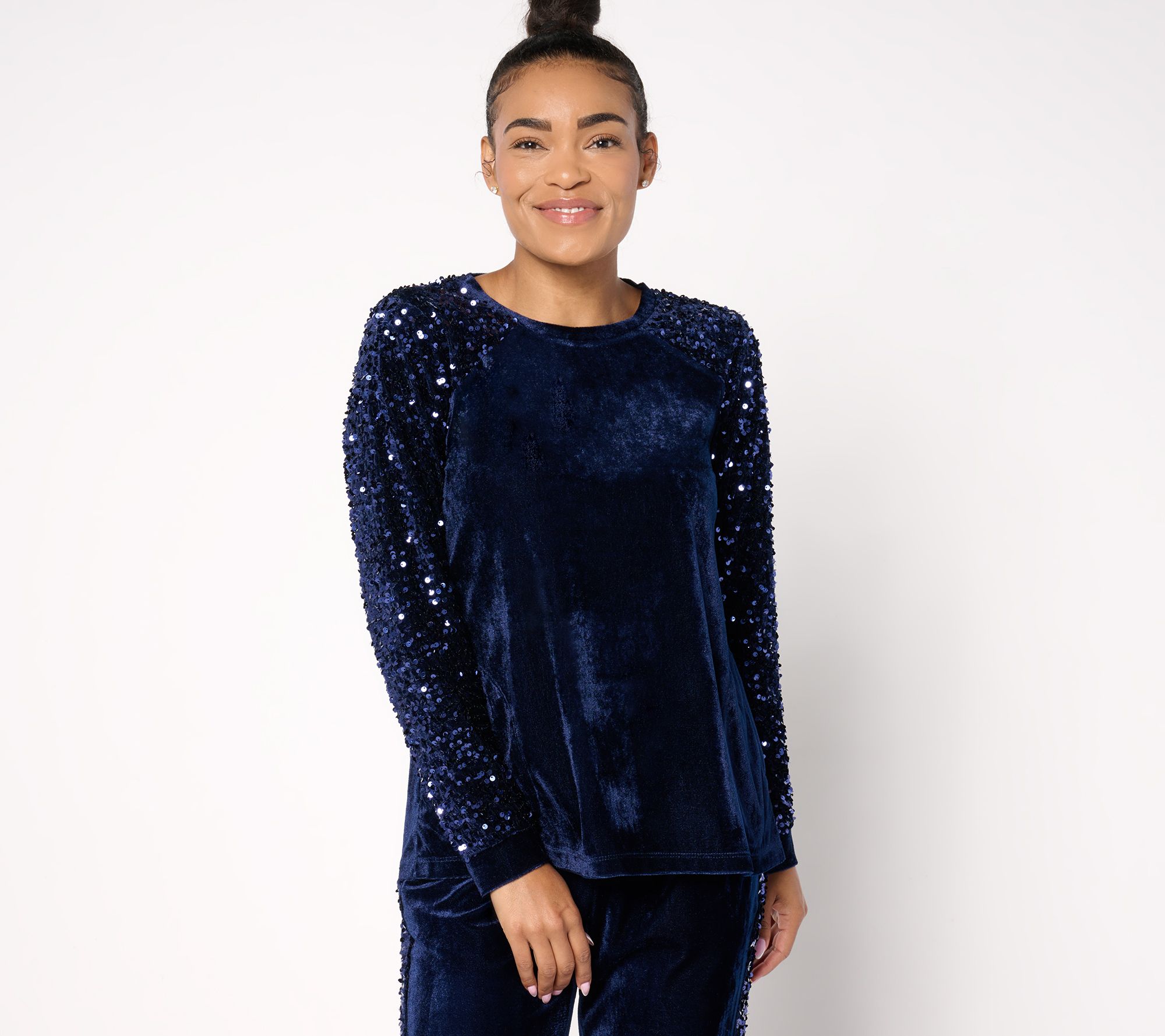 "As Is" LOGO Lavish by Lori Goldstein Long Sleeve Velvet & Sequin Top