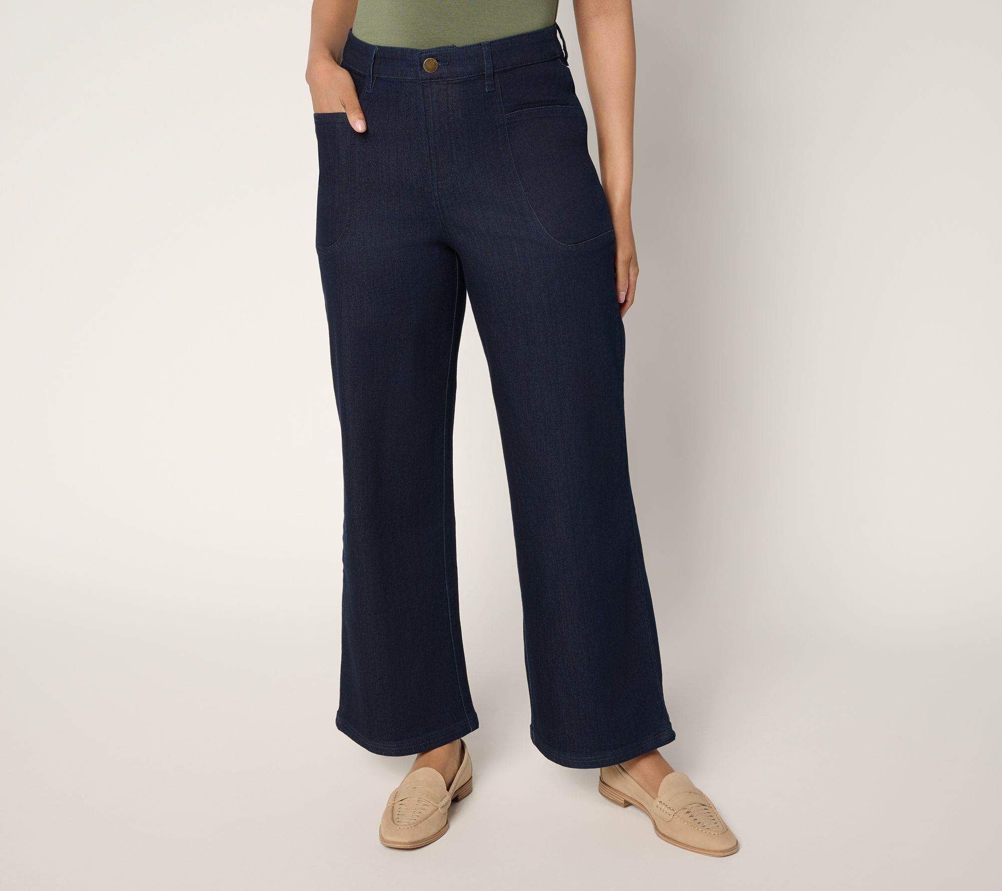 Joan Rivers Regular Wide-Leg Denim Ankle Jeans -Indigo