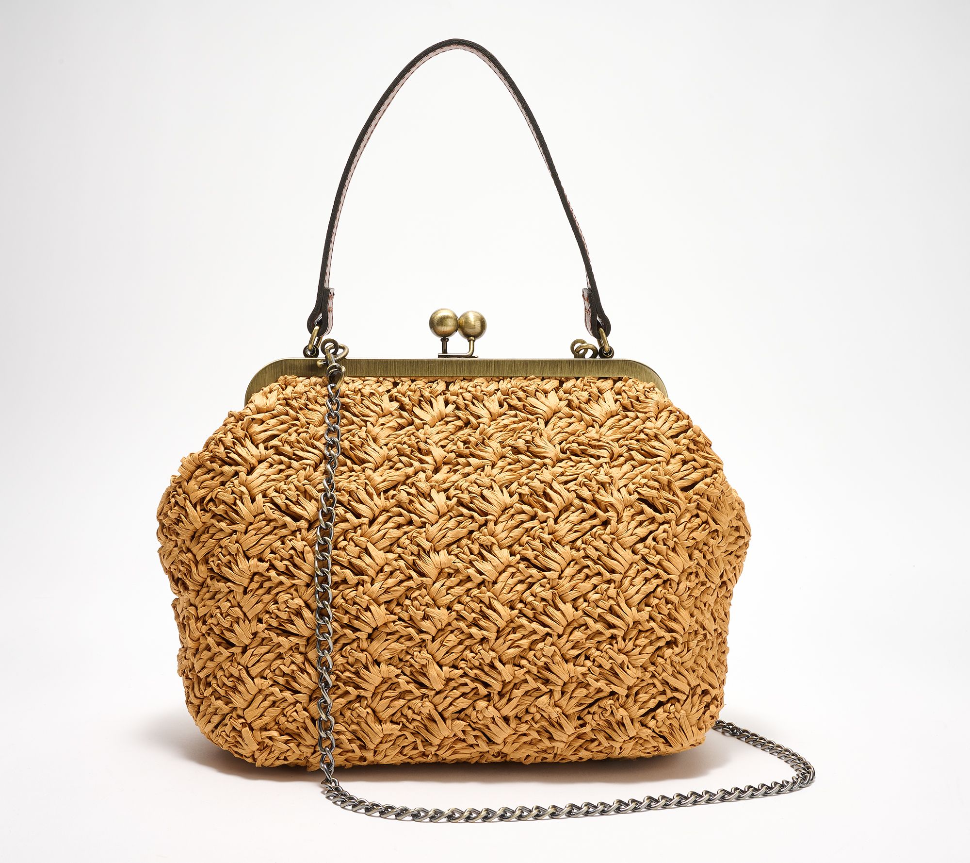 Patricia Nash Elara Straw Frame Crossbody with Chain & Leather Straps