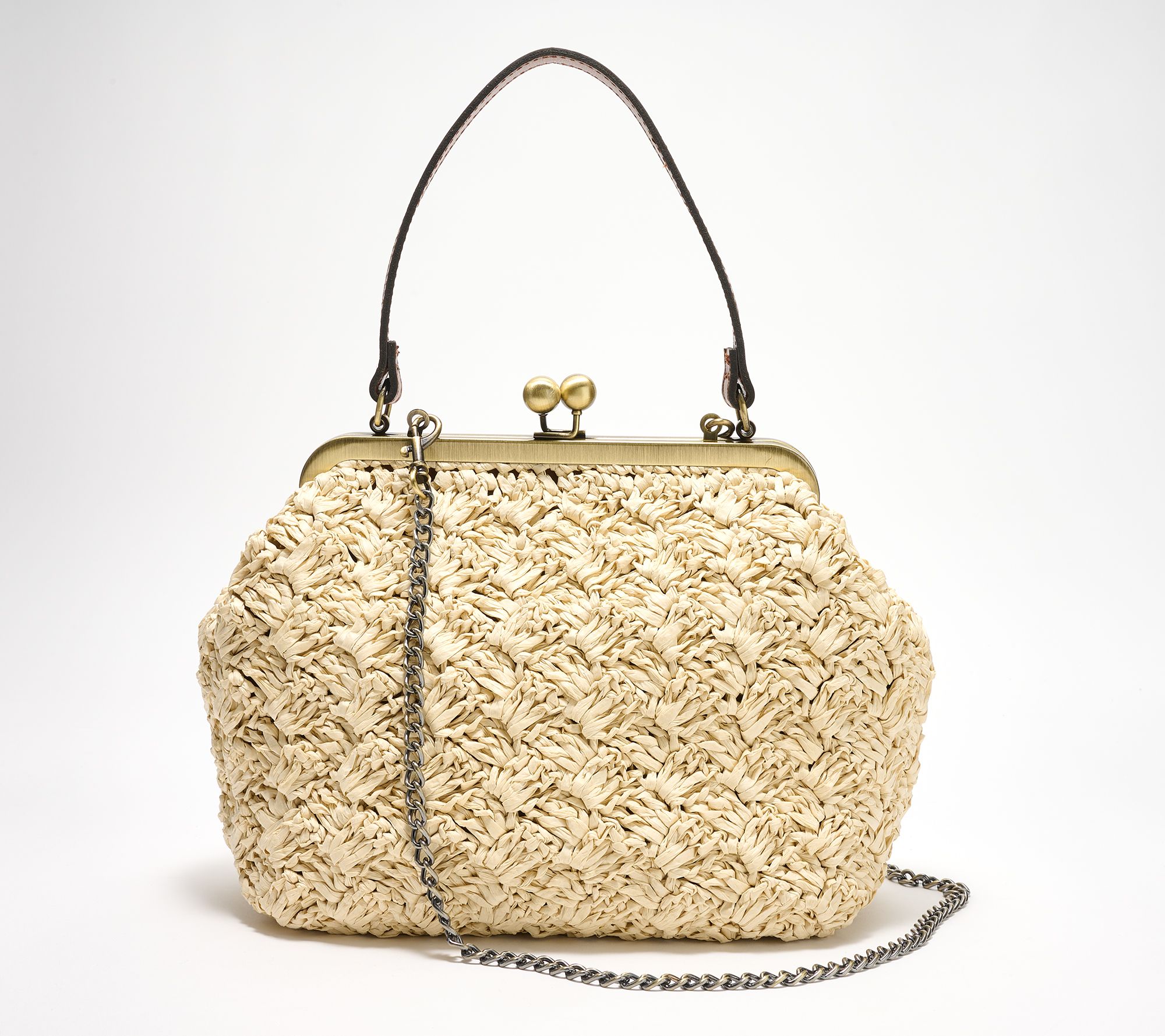 Patricia Nash Elara Straw Frame Crossbody with Chain & Leather Straps