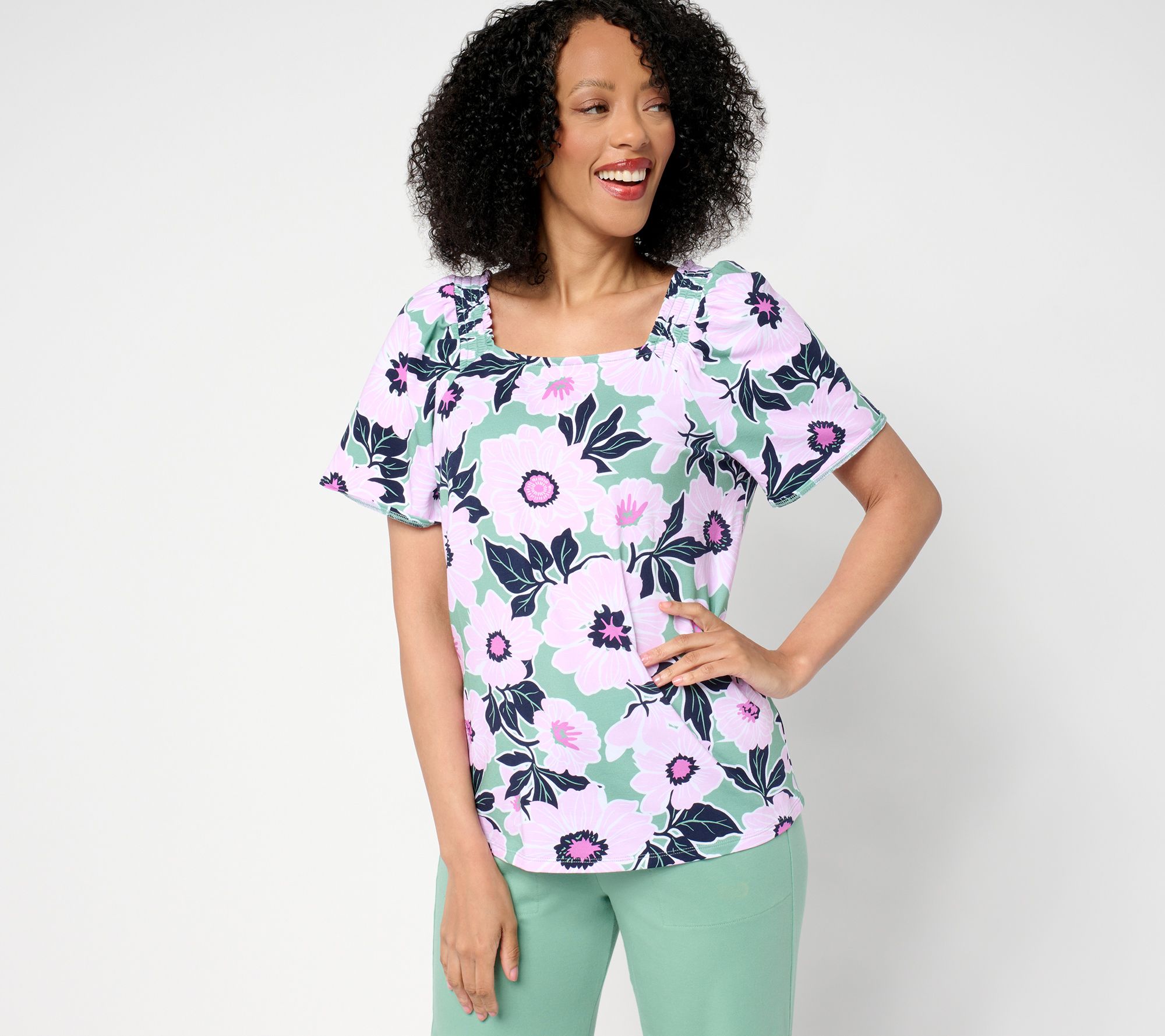 AnyBody Cozy Knit Square Neck Puff Sleeve Fashion Top