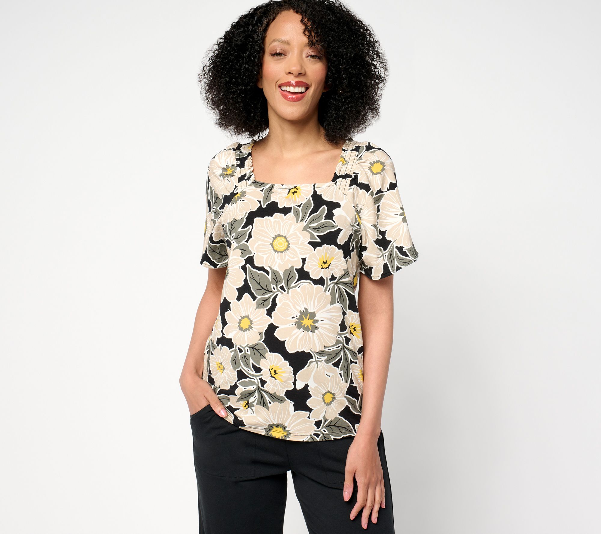 AnyBody Cozy Knit Square Neck Puff Sleeve Fashion Top