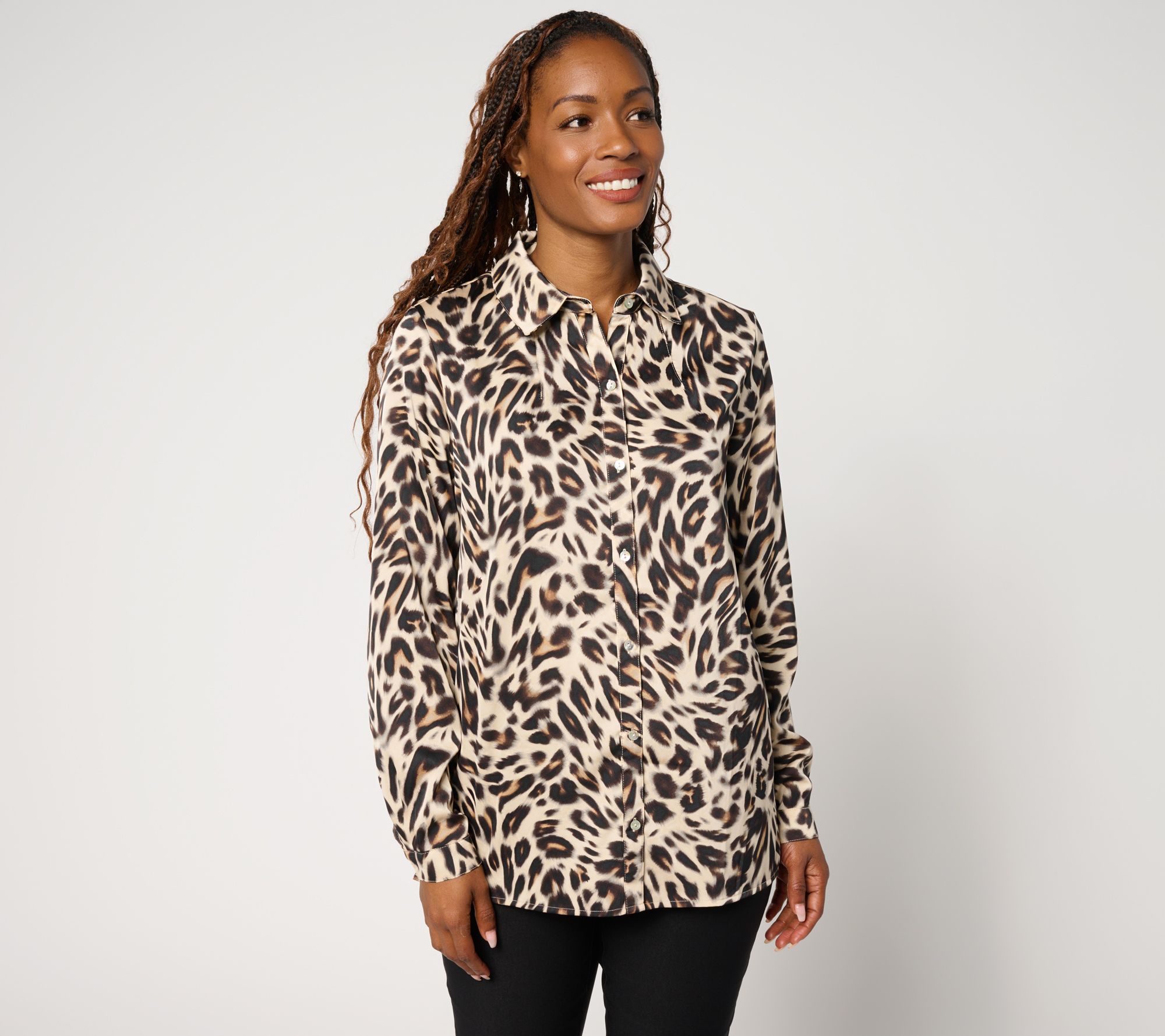 nicole by Nicole Miller Regular Button Front Boyfriend Shirt