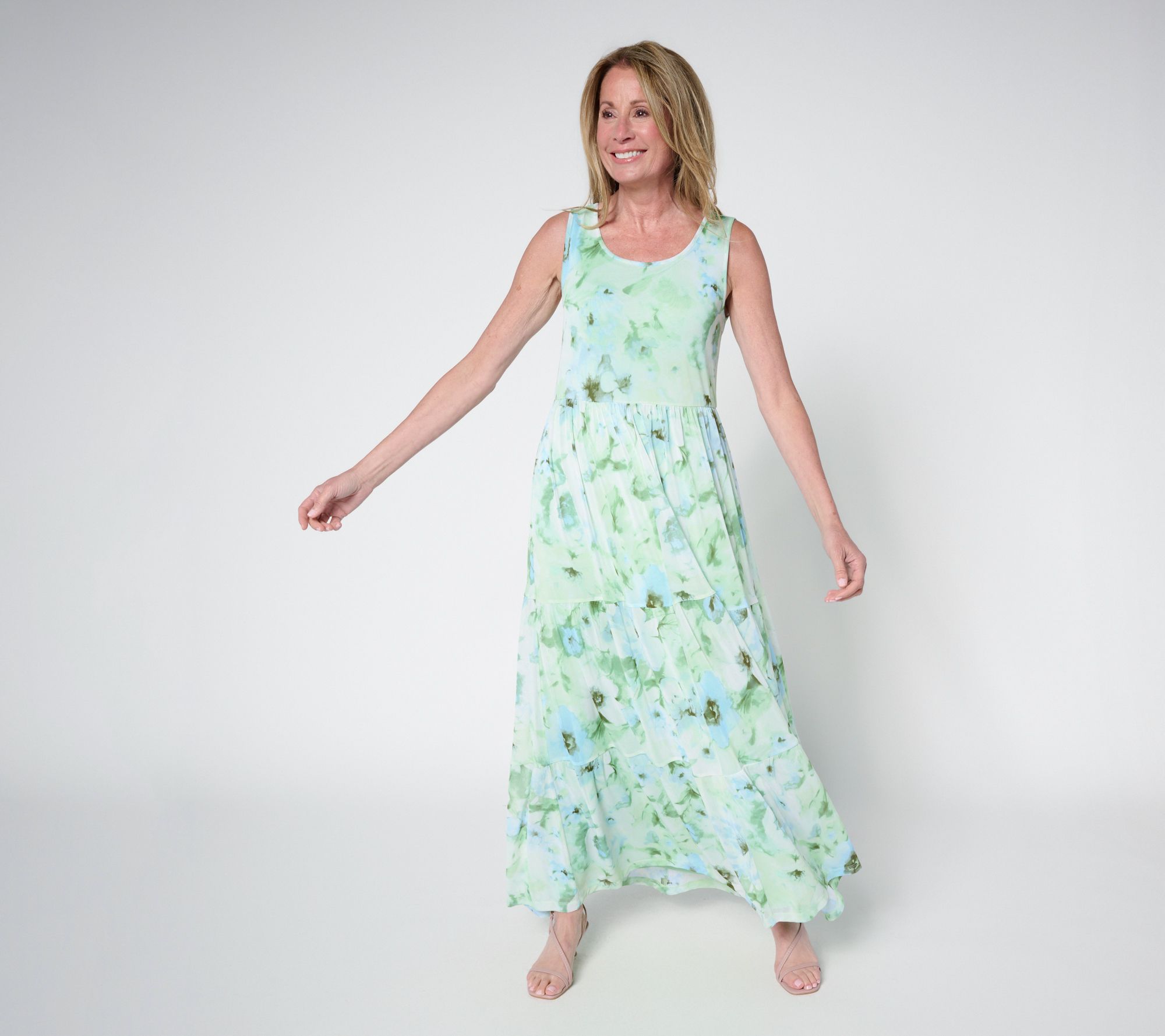 Susan Graver Regular Printed Mesh Tiered Sleeveless Dress