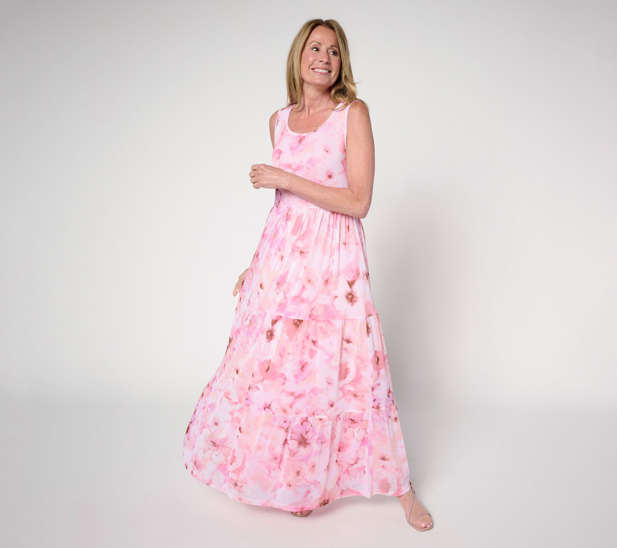 Susan Graver Regular Printed Mesh Tiered Sleeveless Dress