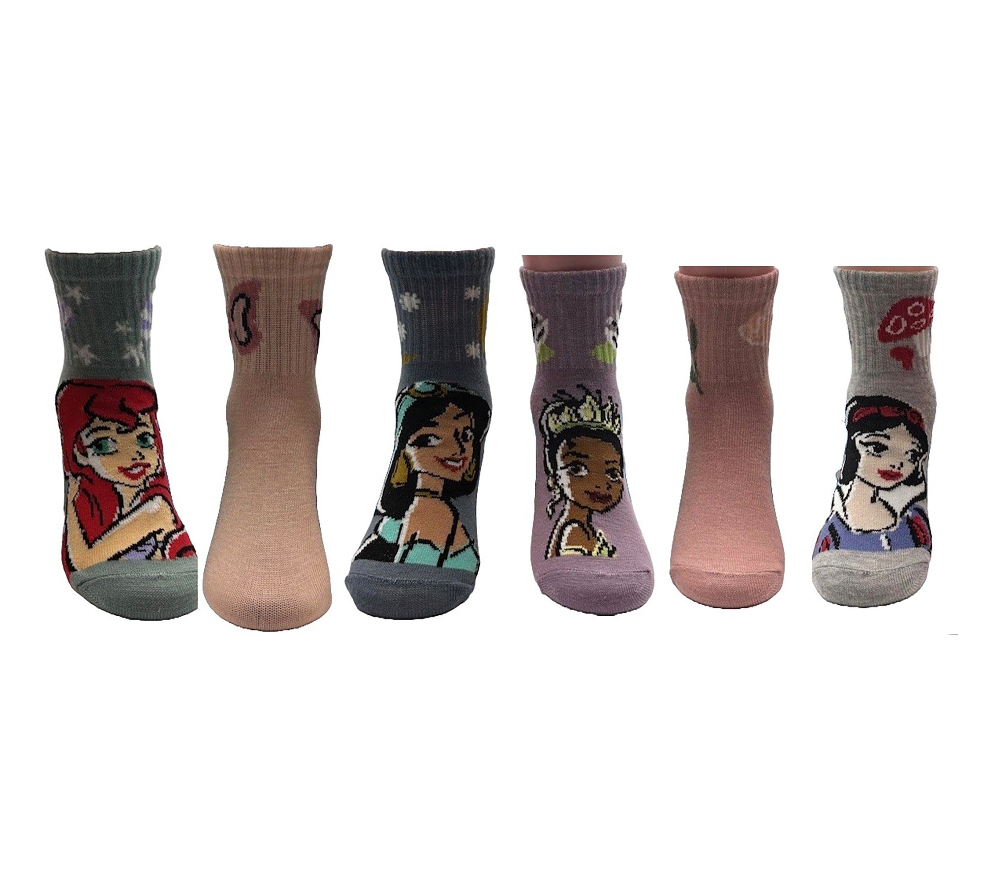 Disney Princess Girls' Set of 5 Ribbed Mid-Crew Socks