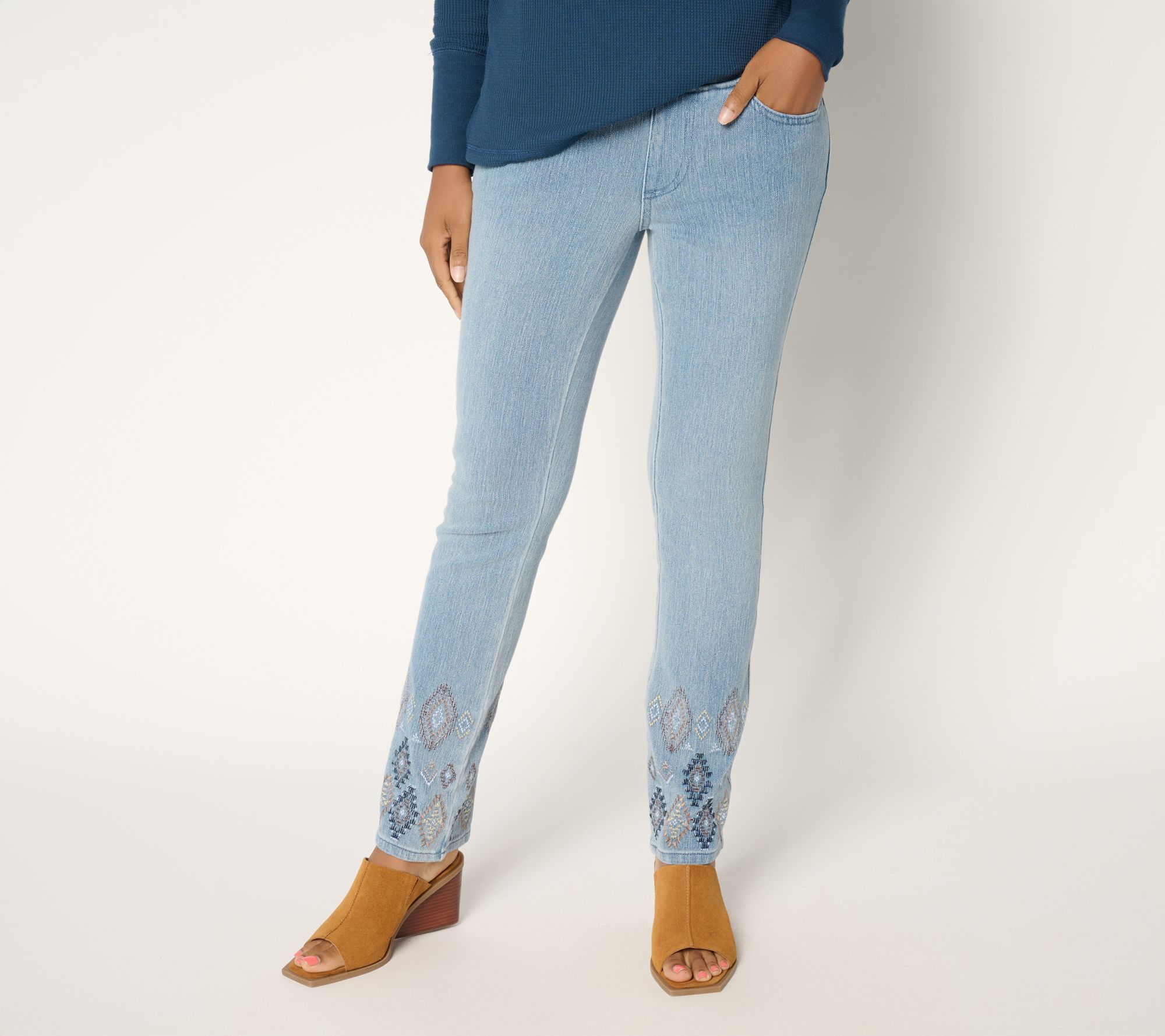 Belle by Kim Gravel Petite Flexibelle Embroidered Straight Jean