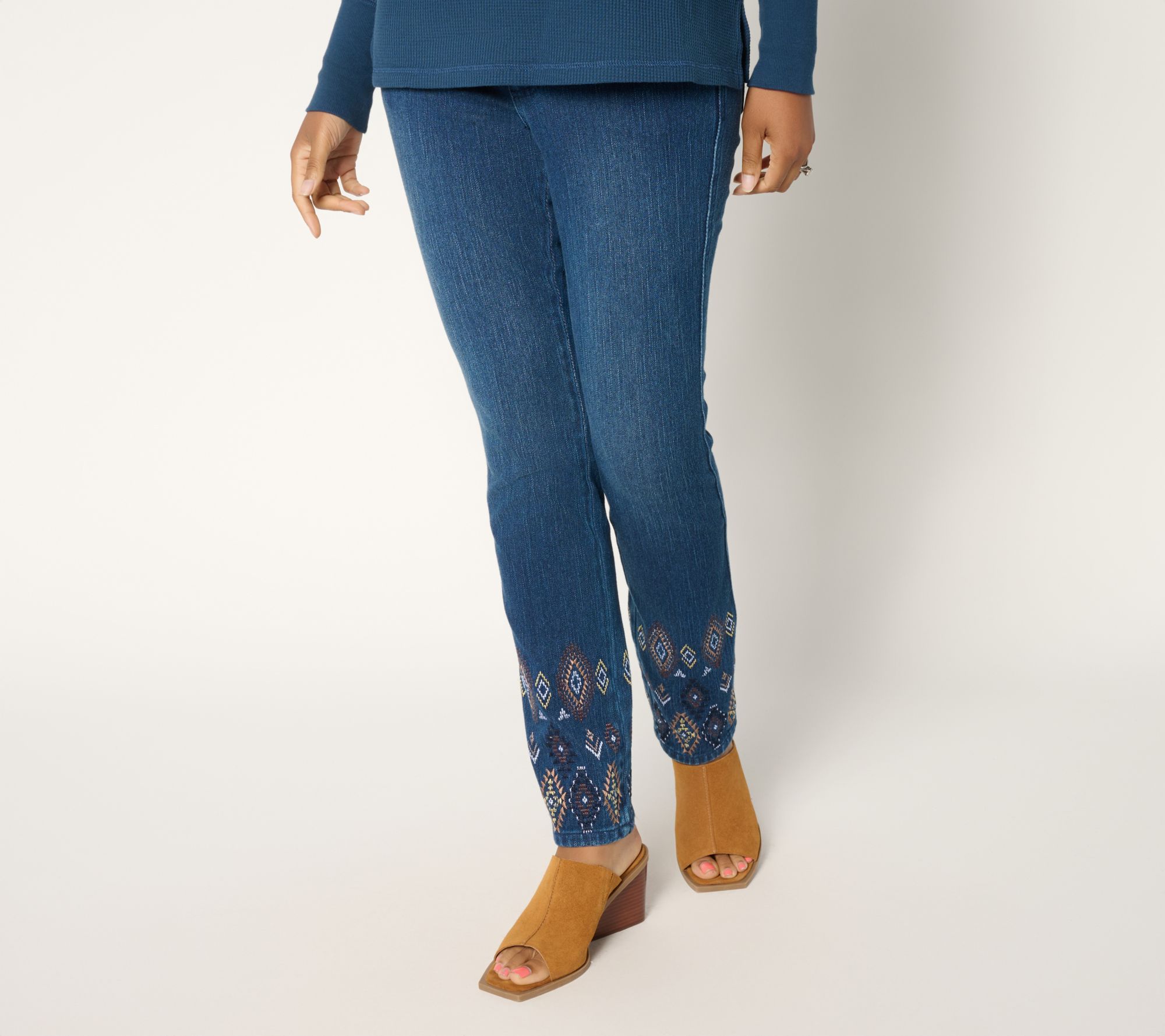 Belle by Kim Gravel Petite Flexibelle Embroidered Straight Jean