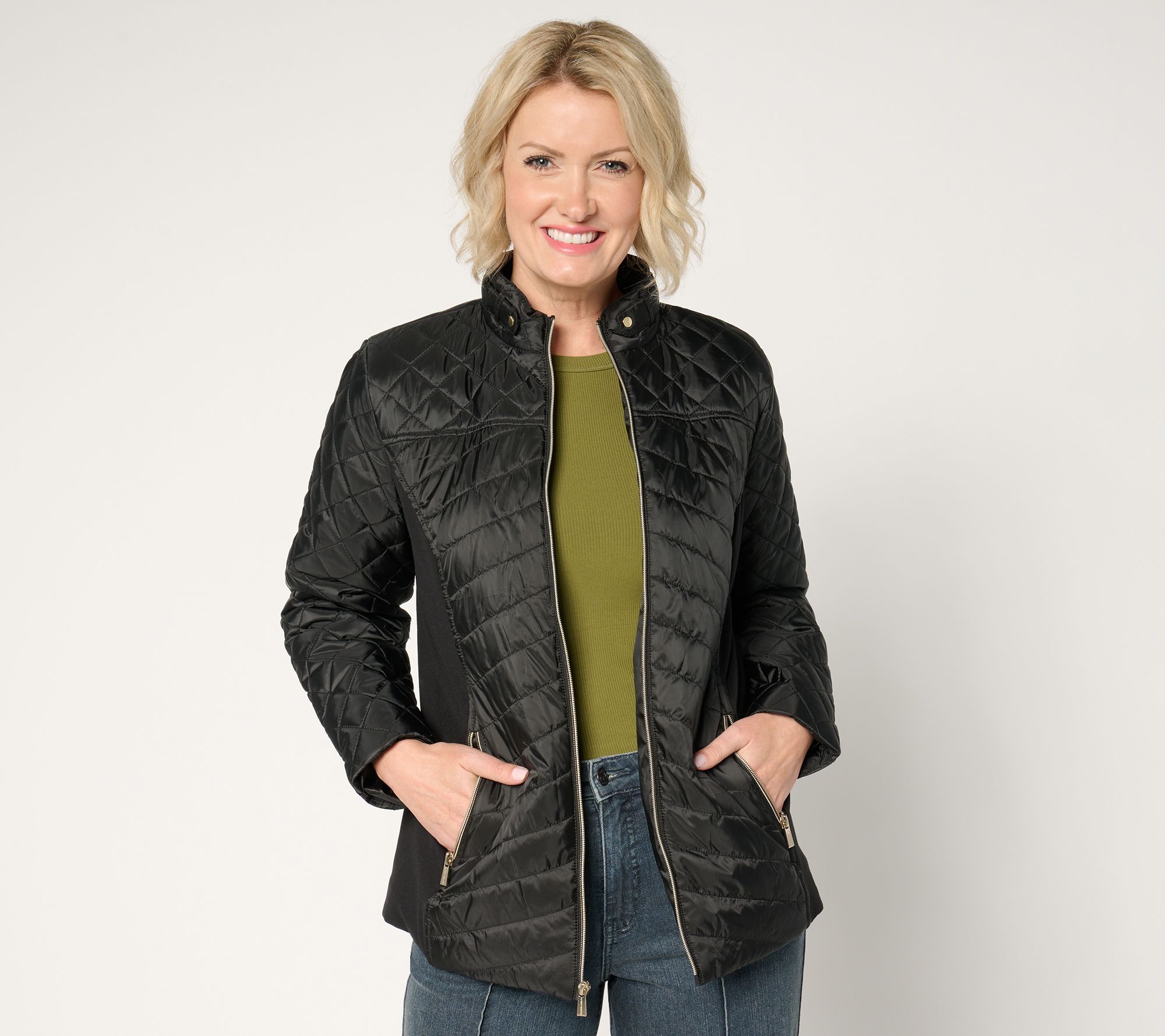 "As Is" Susan Graver Quilted Jacket with Ponte Side Panels