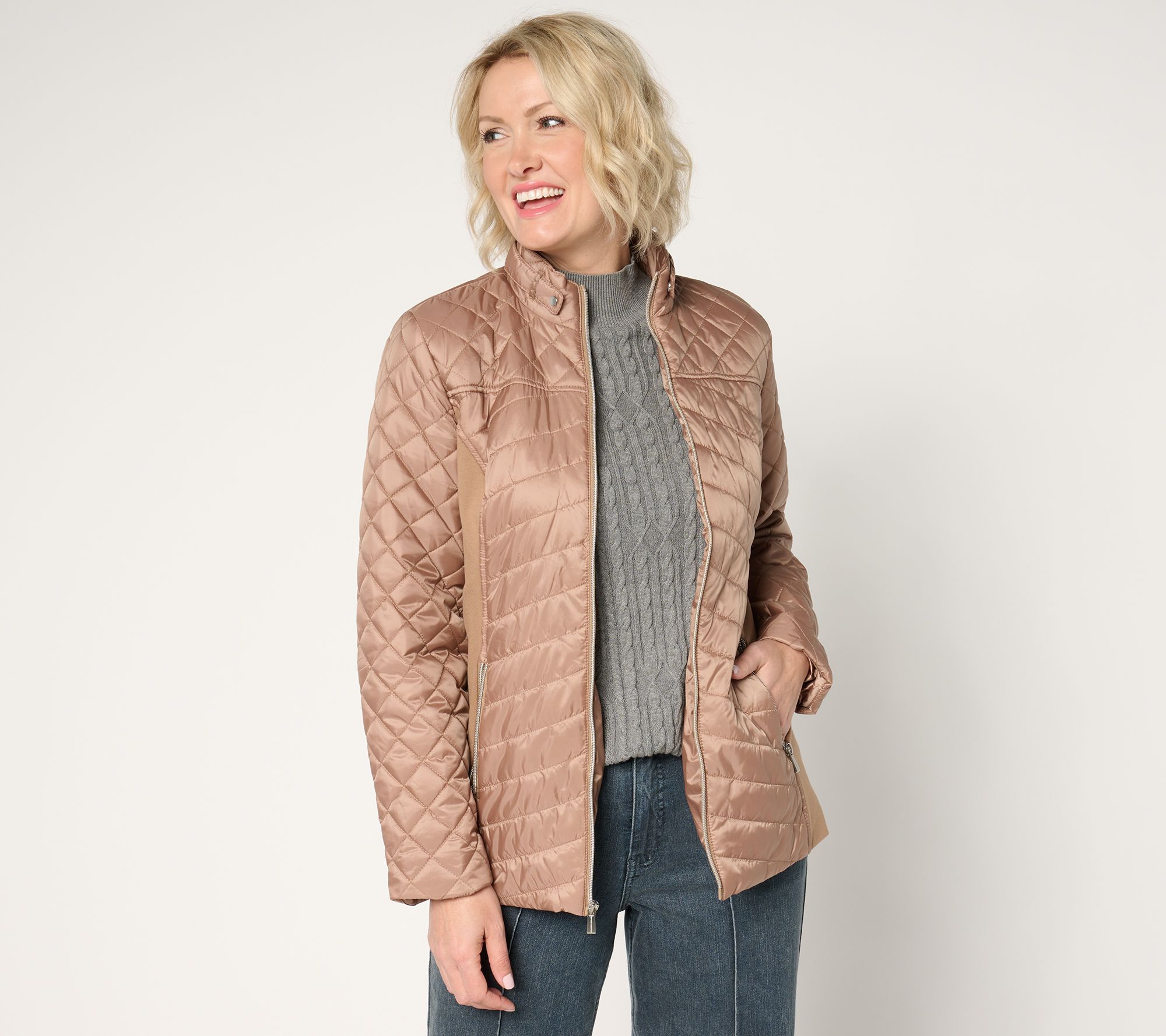"As Is" Susan Graver Quilted Jacket with Ponte Side Panels