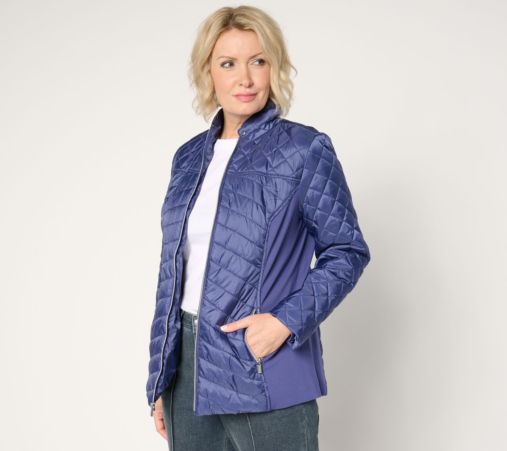 "As Is" Susan Graver Quilted Jacket with Ponte Side Panels