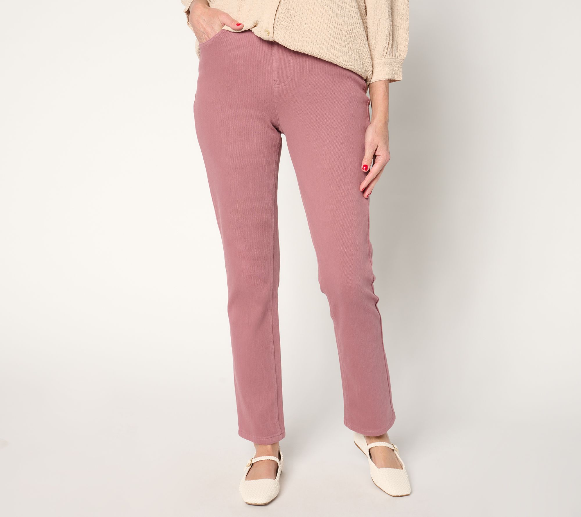 "As Is" Isaac Mizrahi Live! Petite Knit Denim Straight Pull On Jeans