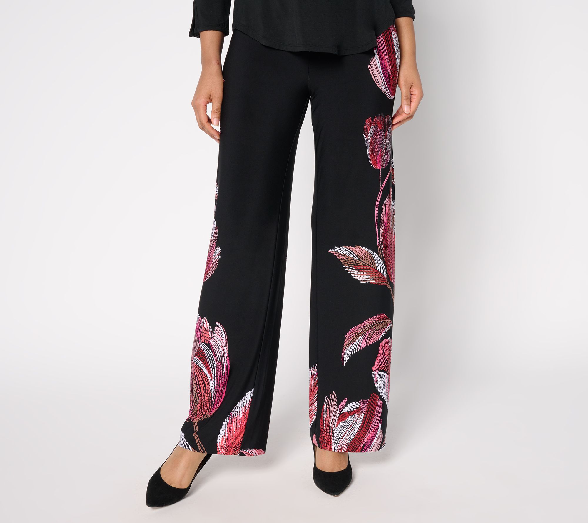 "As Is" Susan Graver Petite Printed Liquid Knit Wide Leg Pants