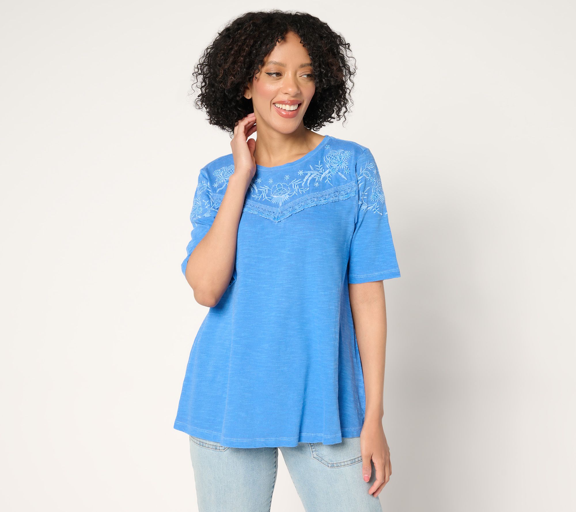 "As Is" LOGO Lavish by Lori Goldstein 100% Cotton Short Sleeve Top
