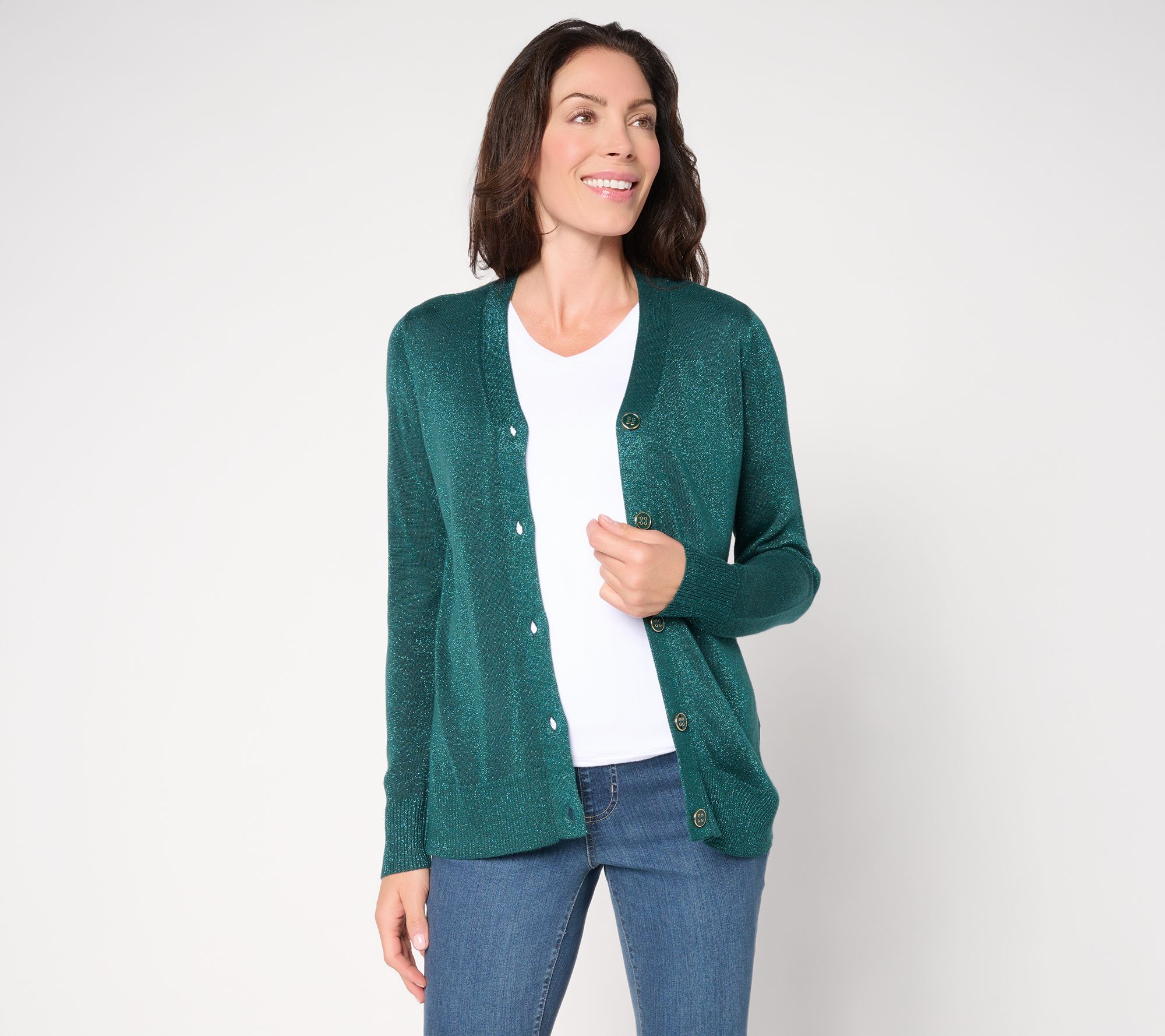 Jingle Belles by Kim Gravel Glam Lurex V-Neck Cardigan