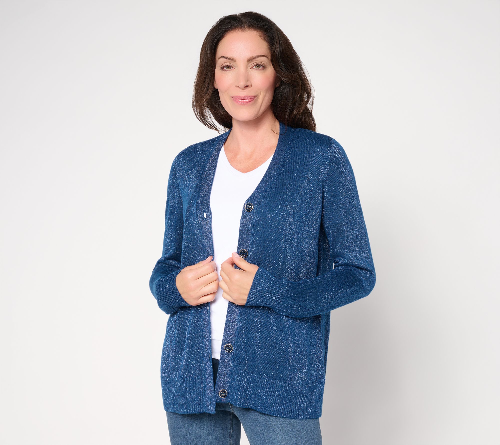 Jingle Belles by Kim Gravel Glam Lurex V-Neck Cardigan