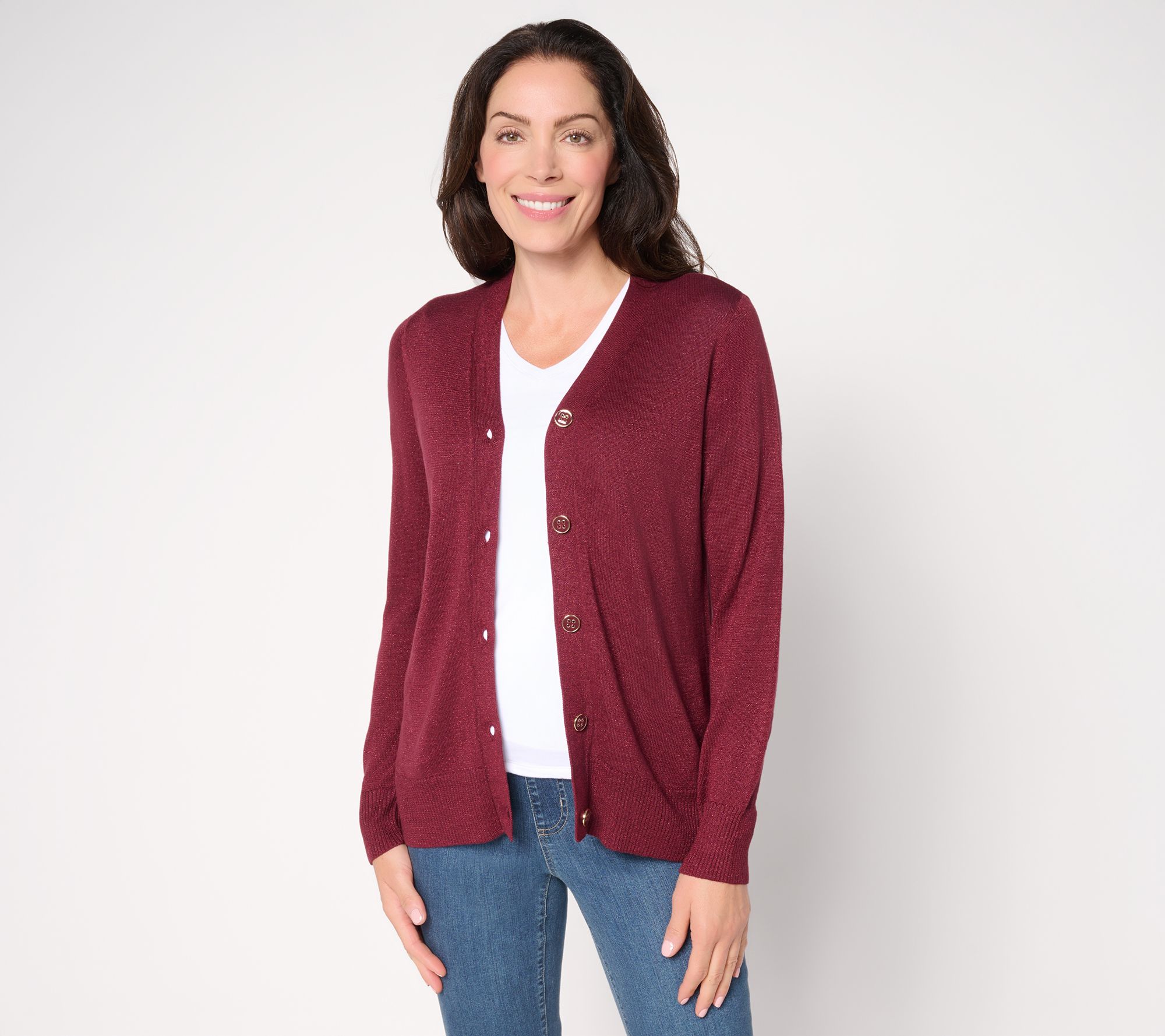 Jingle Belles by Kim Gravel Glam Lurex V-Neck Cardigan