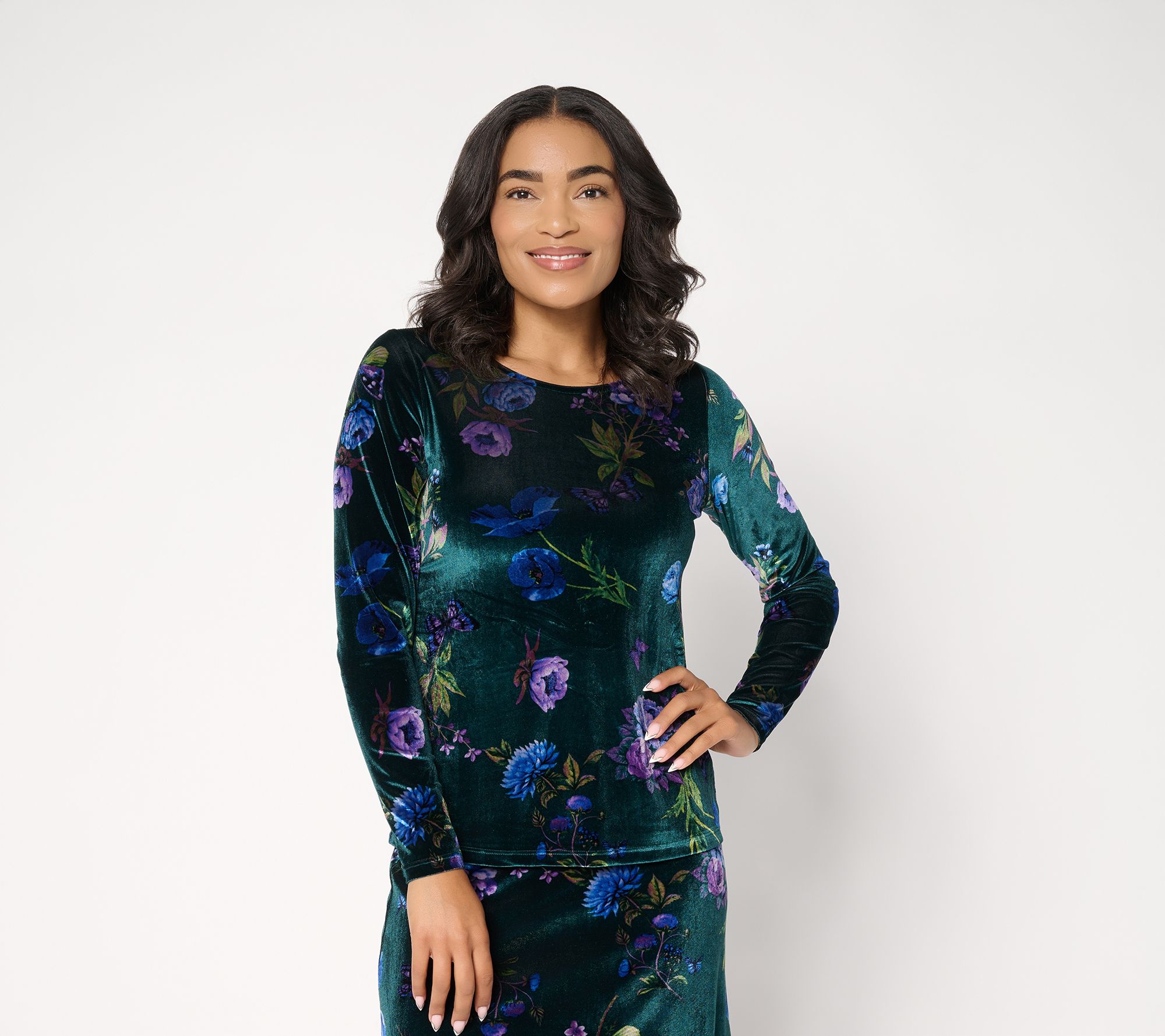  Attitudes by Renee Printed Velvet Ballet Neck Top