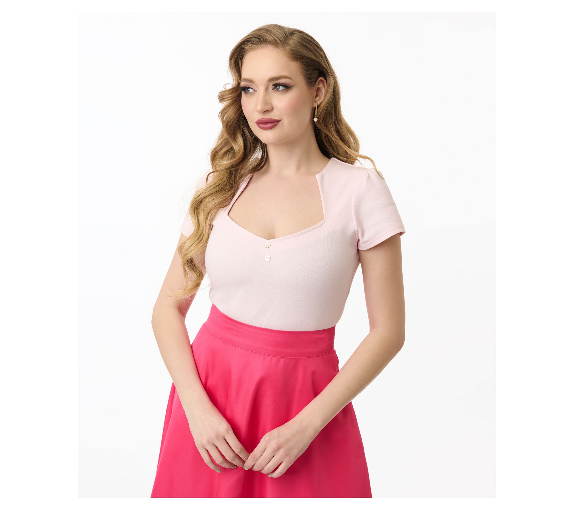Unique Vintage Pale Pink Pentagon Collar Knit Top