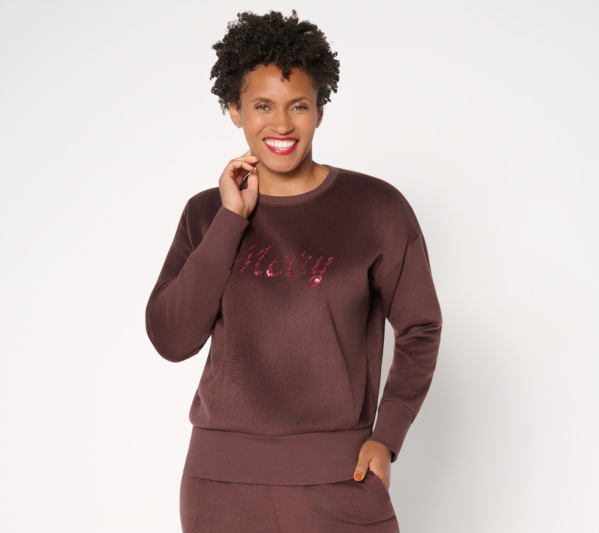 Mally Roncal Sequin Cozy Plush Holiday Sweatshirt