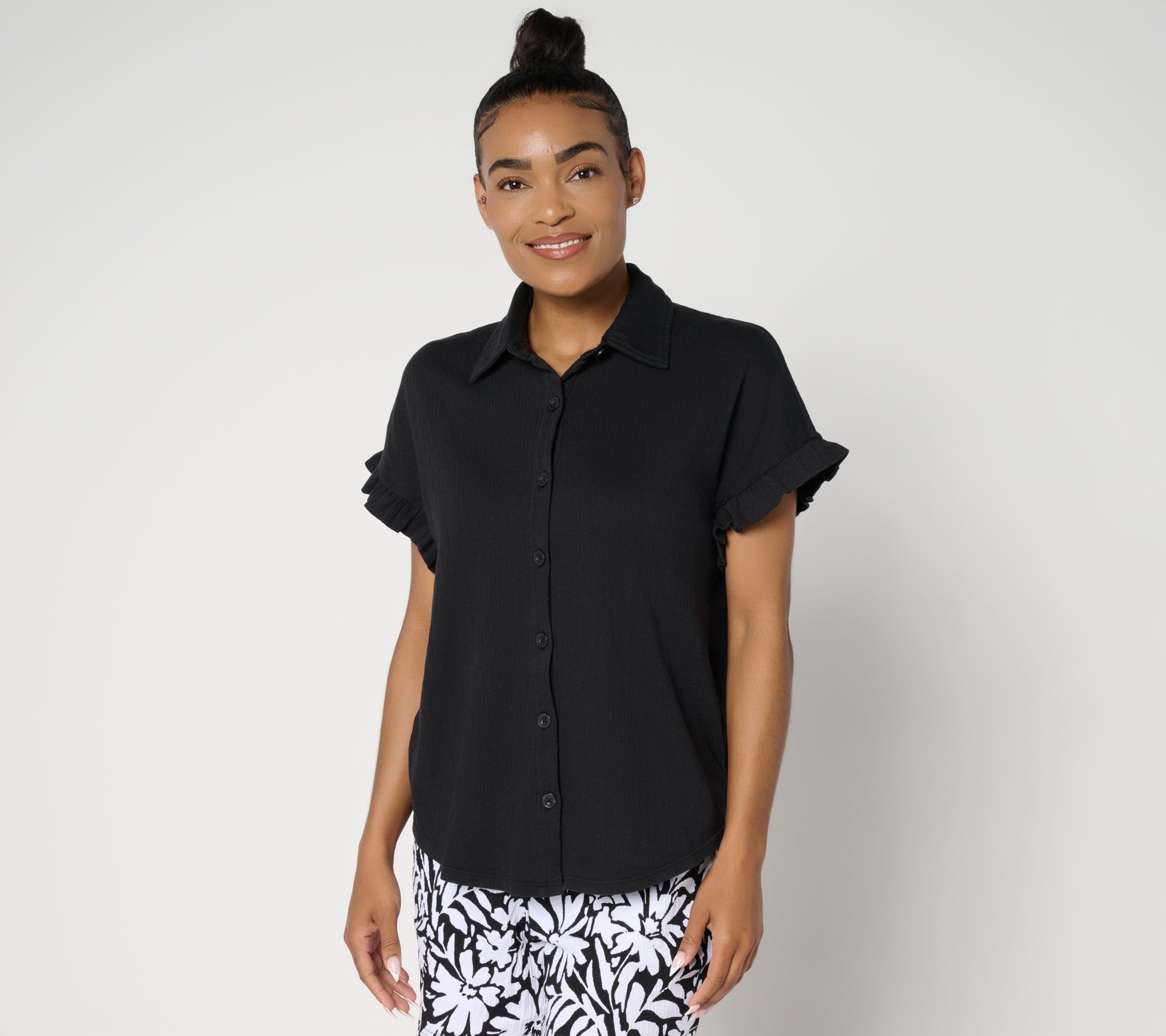 "As Is" Belle by Kim Gravel Packabelle Ruffle Sleeve Button Up Shirt