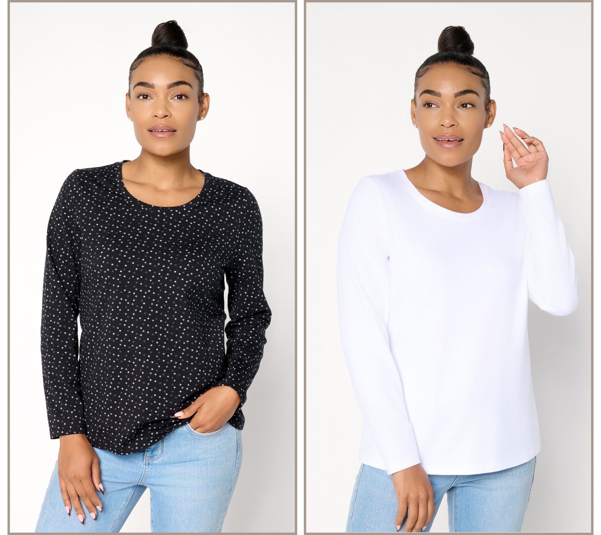 Denim & Co. Essentials 2-Pack Perfect Jersey Print/Solid Top