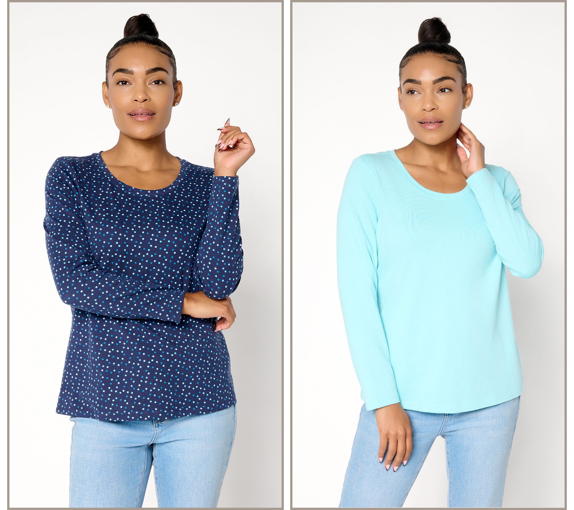 Denim & Co. Essentials 2-Pack Perfect Jersey Print/Solid Top