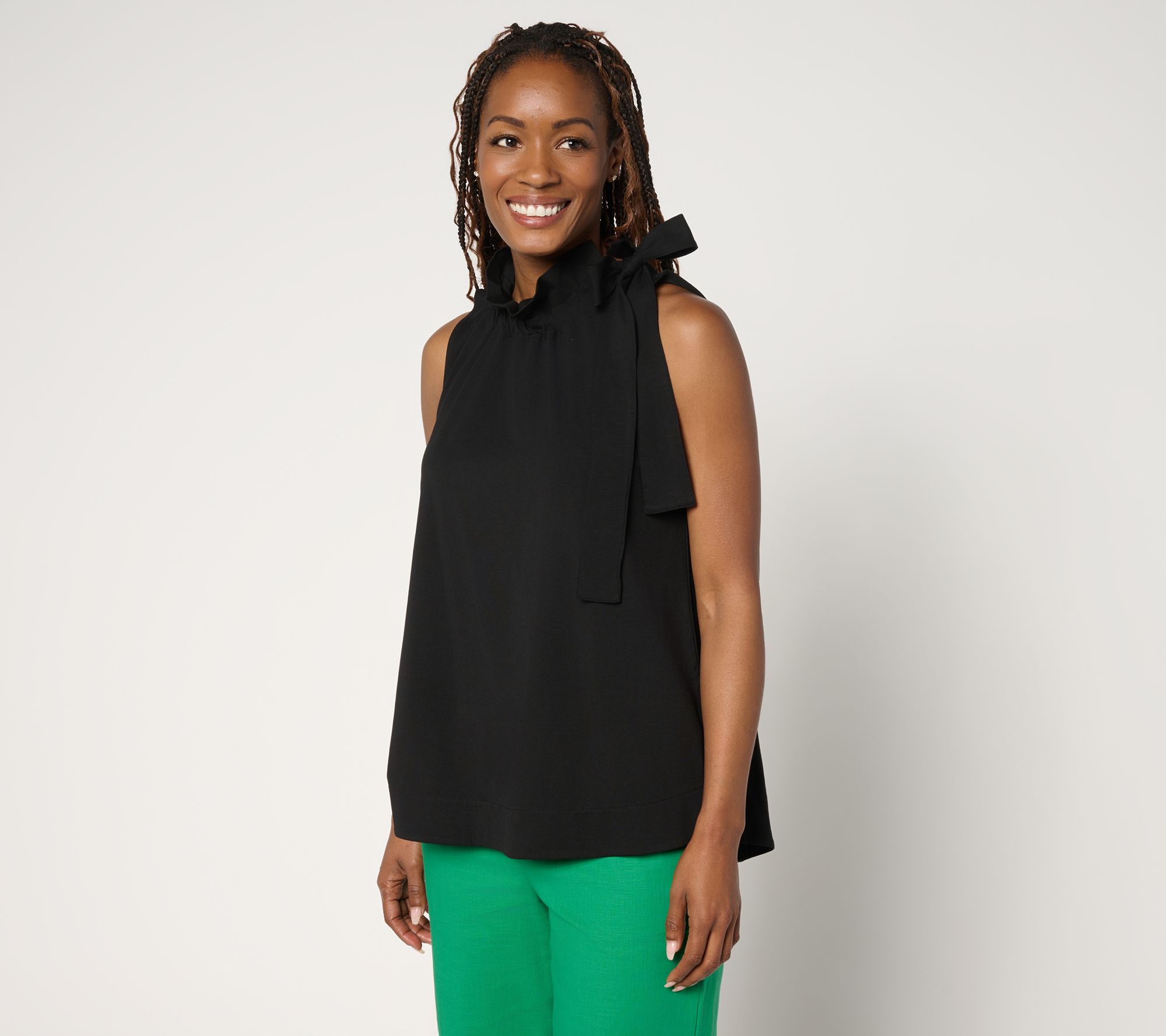 "As Is" by Stacy London Cotton Jersey Sleeveless Bow Top
