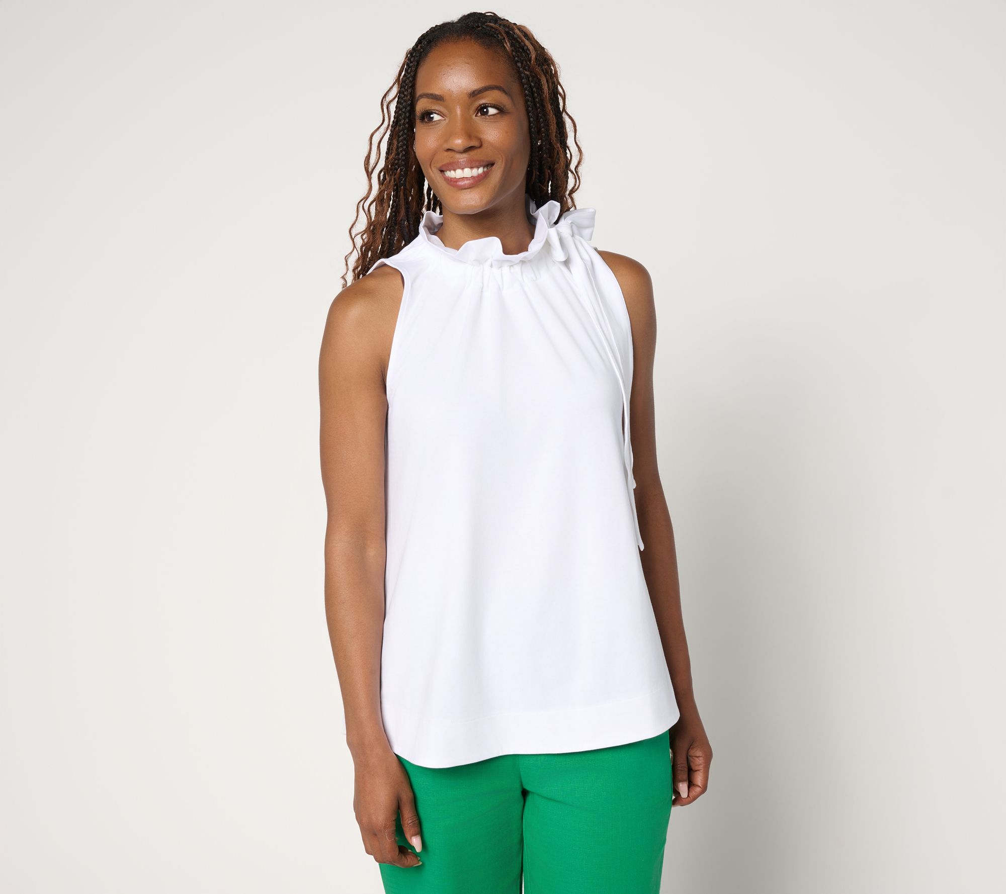 "As Is" by Stacy London Cotton Jersey Sleeveless Bow Top